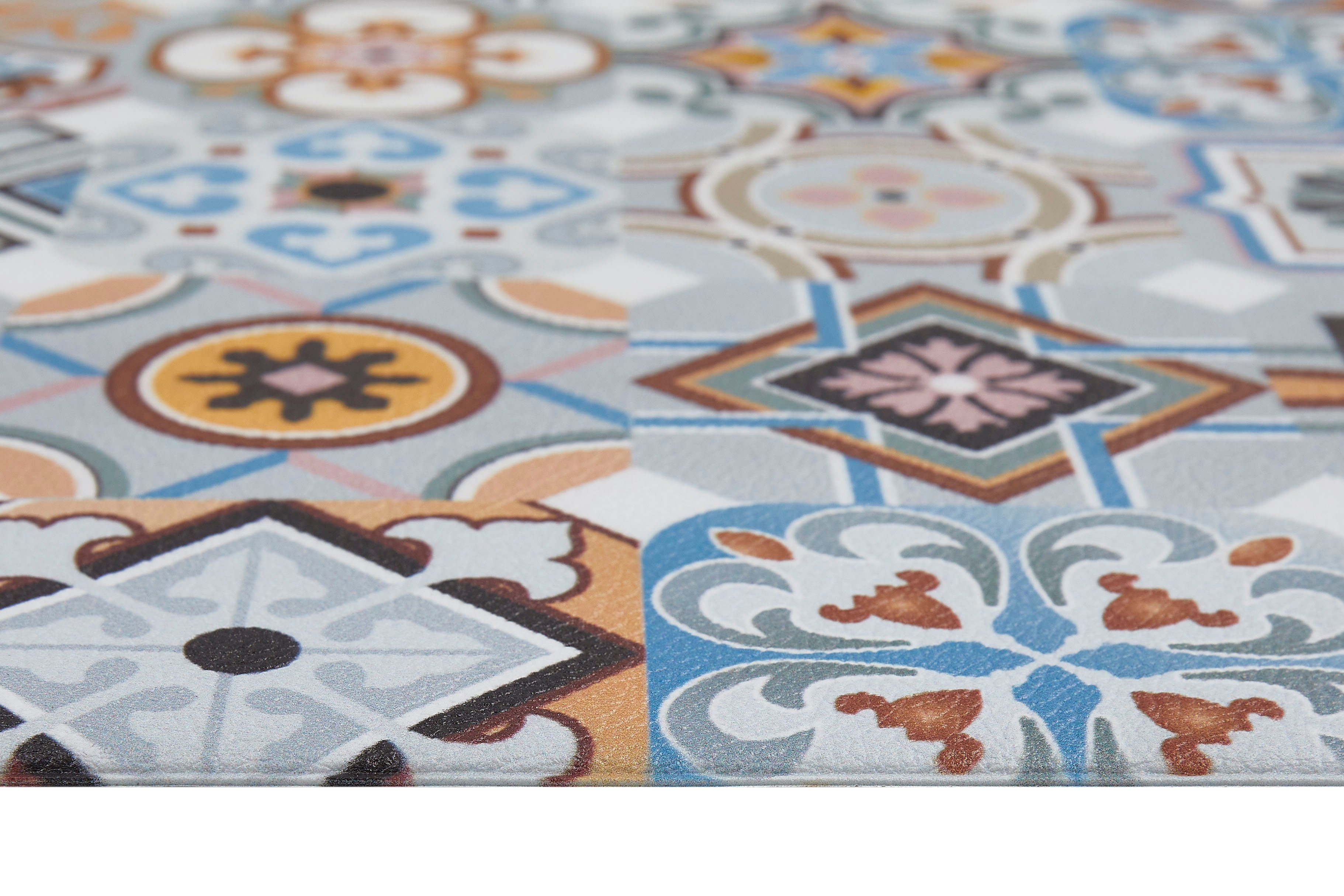 rutschhemmend, 5 rechteckig, blau/grau Höhe: Design, mm, Ornamente Vinylteppich Marrakesch, Andiamo, abwischbar, Fliesen
