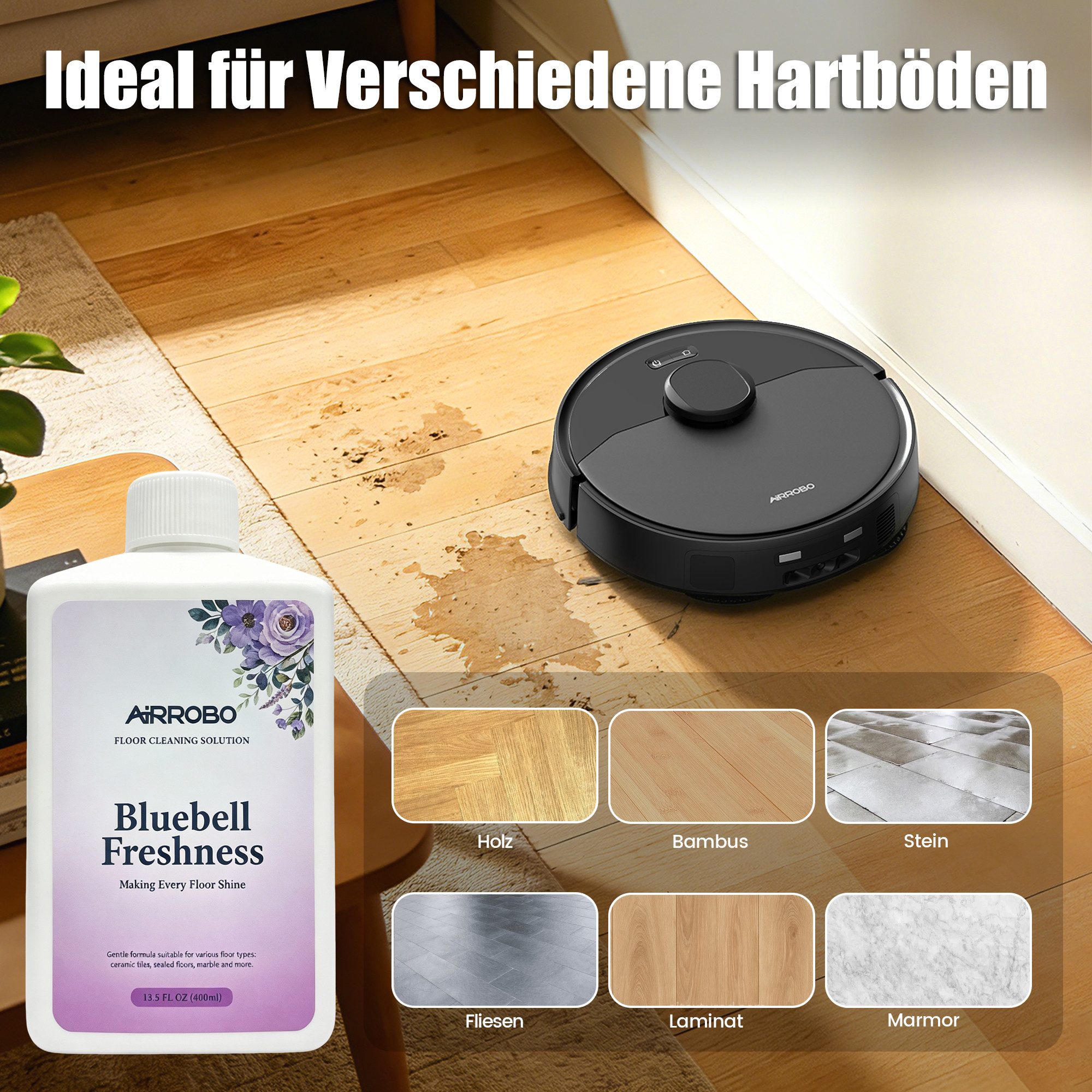 AIRROBO Nass-Trocken-Saugroboter 400ml Bodenreinigungsflüssigkeit Geeignet für M2