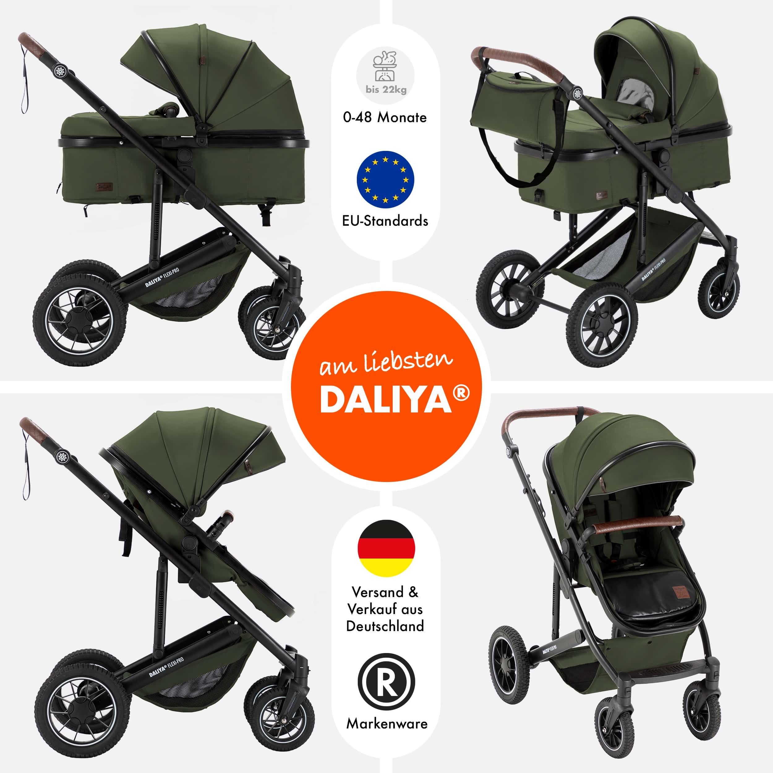 Daliya® Kombi-Kinderwagen FLEXI-PRO 2in1 Kinderwagen & Buggy, Reisekinderwagen, XXL Set, (10-tlg), modernes Design, Alu-Rahmen, Gummireifen, abnehmbare Gurte, UV 50+