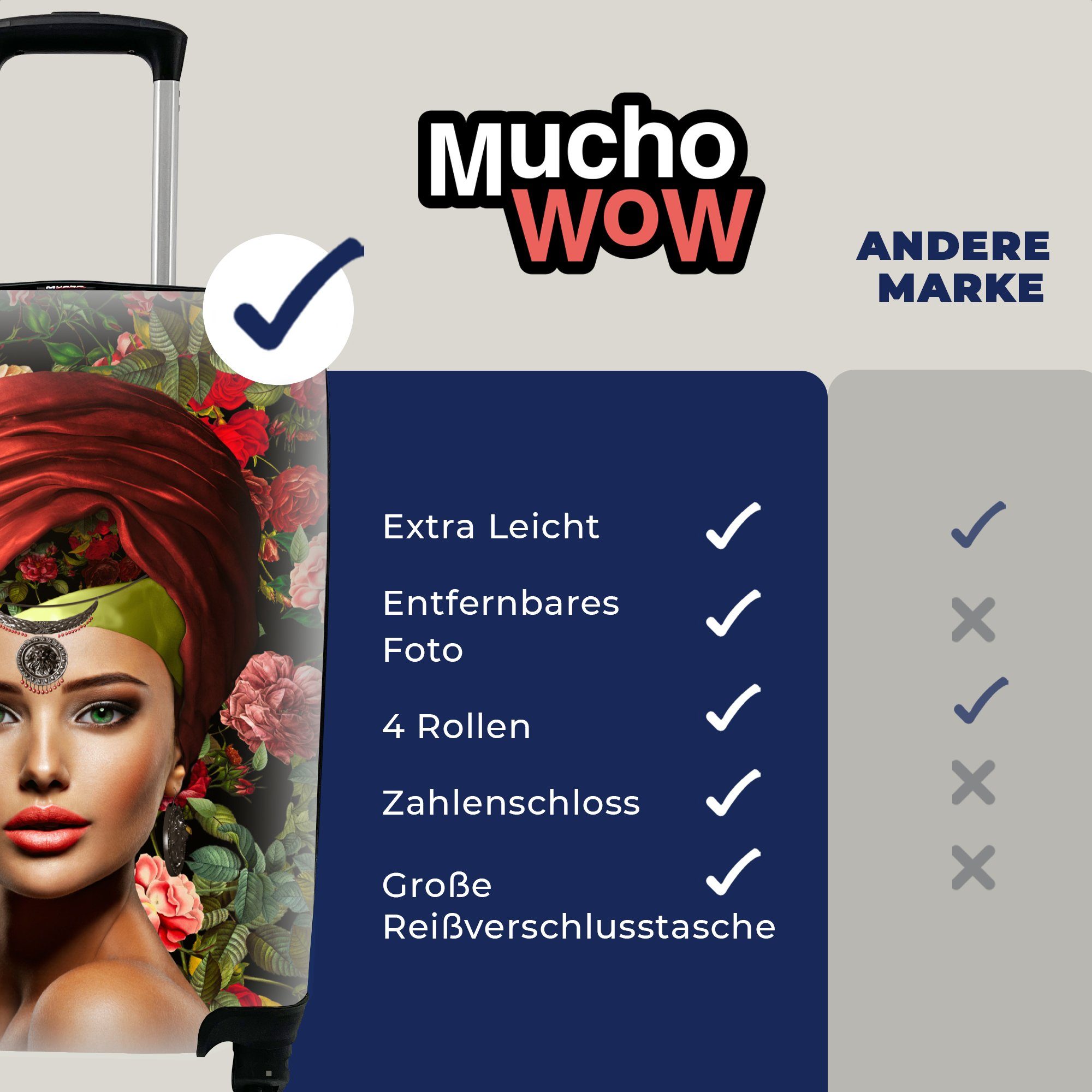 MuchoWow 4 - mit Reisekoffer Handgepäckkoffer Rollen, für Handgepäck - Bunt, Ferien, Reisetasche Trolley, Blumen rollen, Frau