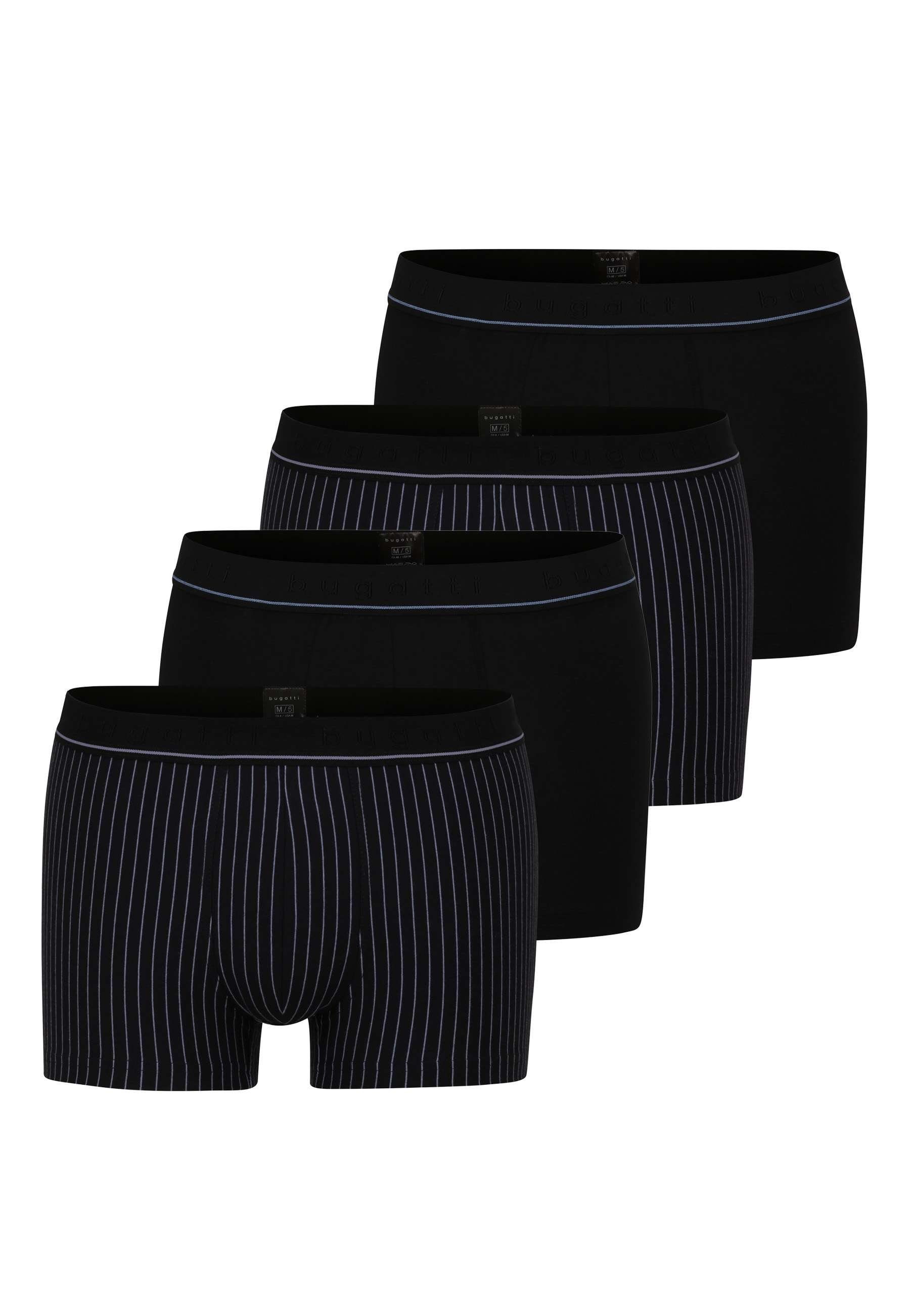 bugatti Boxershorts BUGATTI 4er Pack schwarz-dunkel-Streifen Boxershorts (4-St) Unterhosen Herren