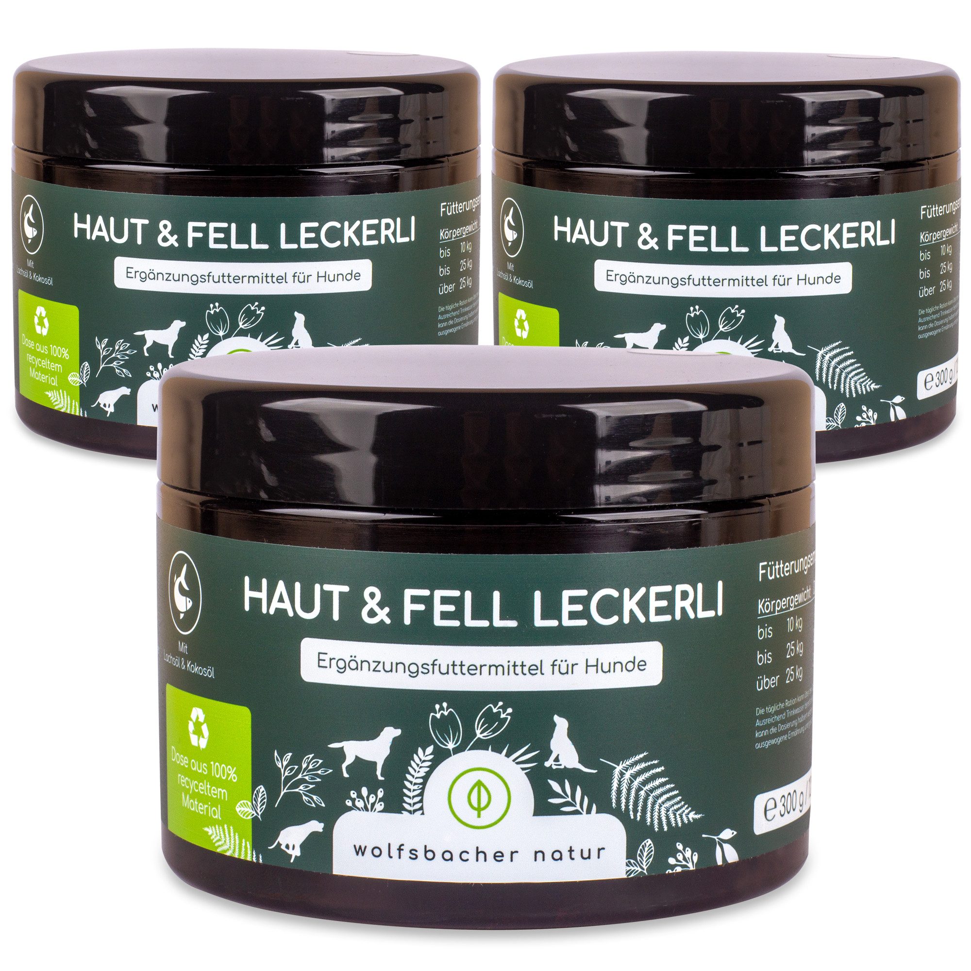 Wolfsbacher Natur 3er Sparset Haut & Fell Leckerli für Hunde, für: Hund