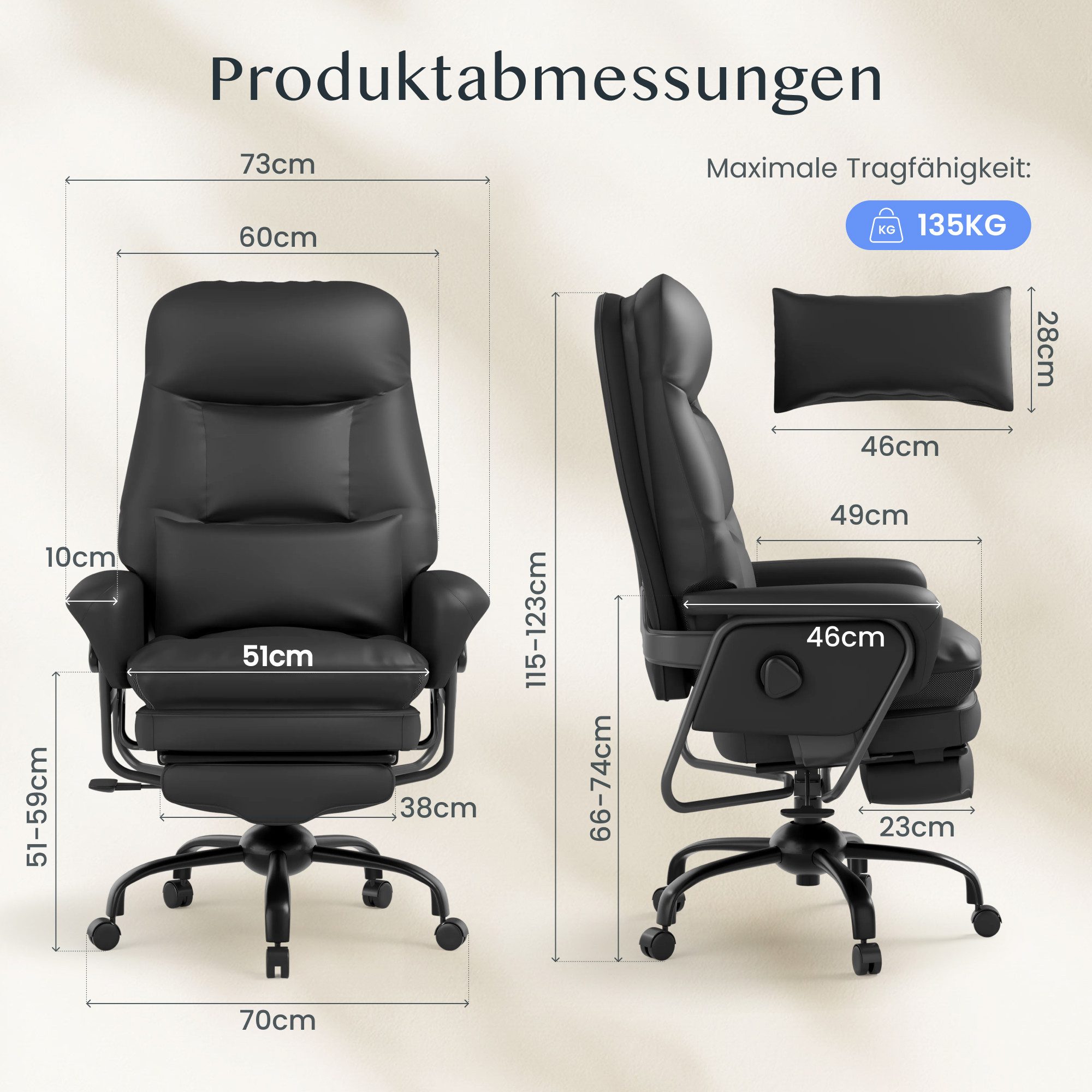 FLEXISPOT Drehstuhl 3-in-1 Ergonomischer Relax- & Bürostuhl mit Liegefunktion (160° Liegefunktion, Ausziehbarer Fußstütze, Dickem PU-Komfortpolster und Höhenver – Bild 5 von 5