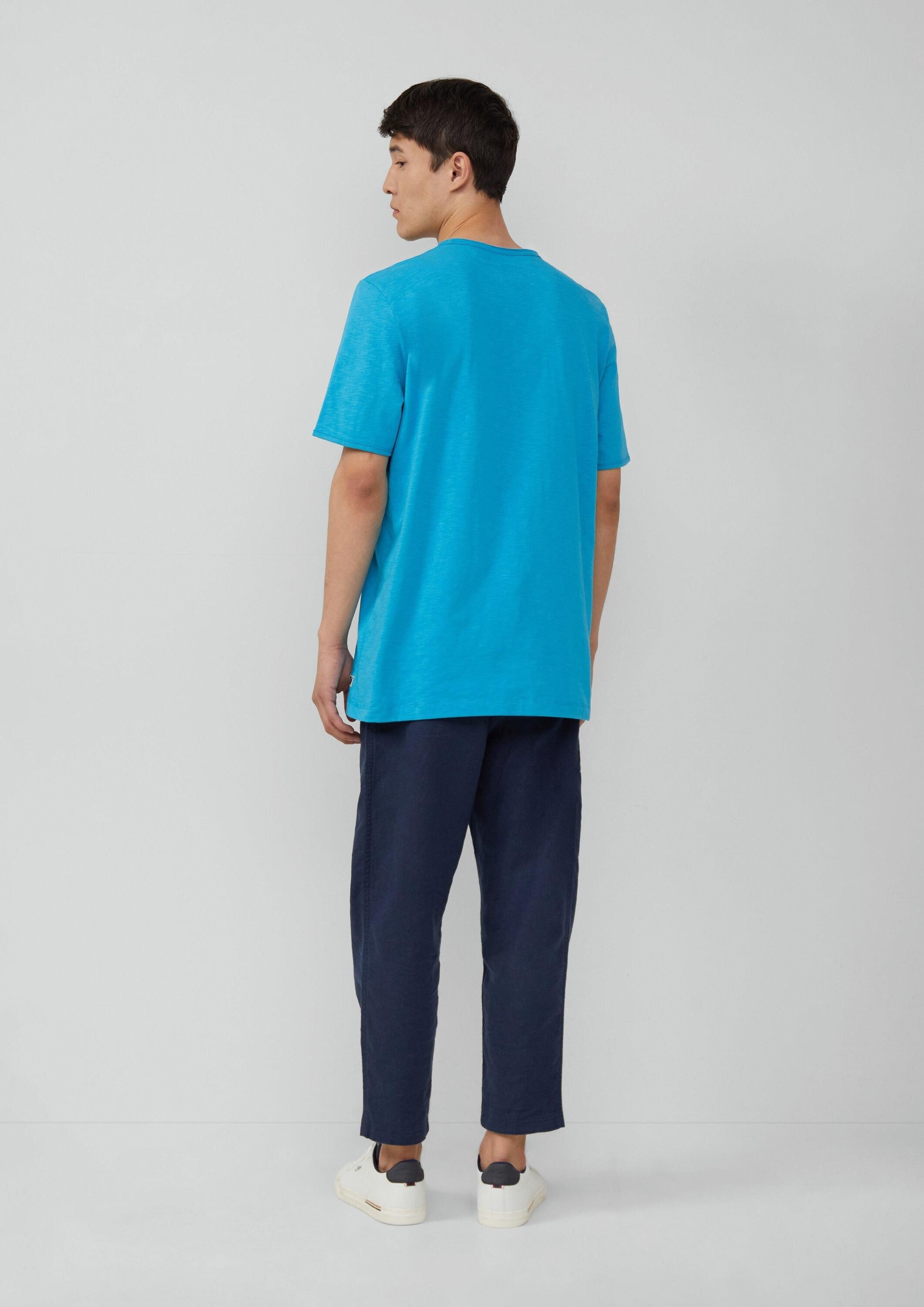 s.Oliver Kurzarmshirt T-Shirt Flammgarn-T-Shirt mit Brusttasche und offenen Kanten