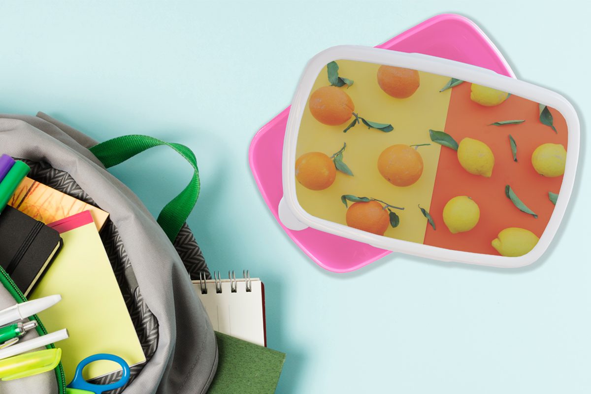 Brotbox MuchoWow Snackbox, Kunststoff, für Zitrone Kinder, Erwachsene, Orange Gelb, - rosa Lunchbox (2-tlg), - Mädchen, Kunststoff Brotdose
