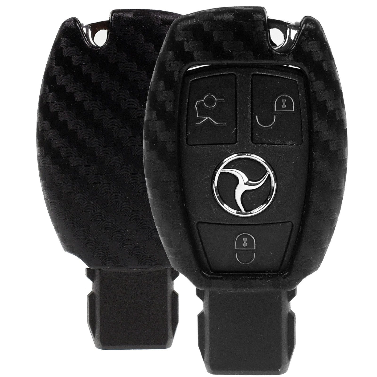 mt-key Schlüsseltasche Autoschlüssel Softcase Silikon Schutzhülle im Carbon Look, für Mercedes Benz W212 S212 C207 A207 CLS CLA 117 W242 W246 W176 W221