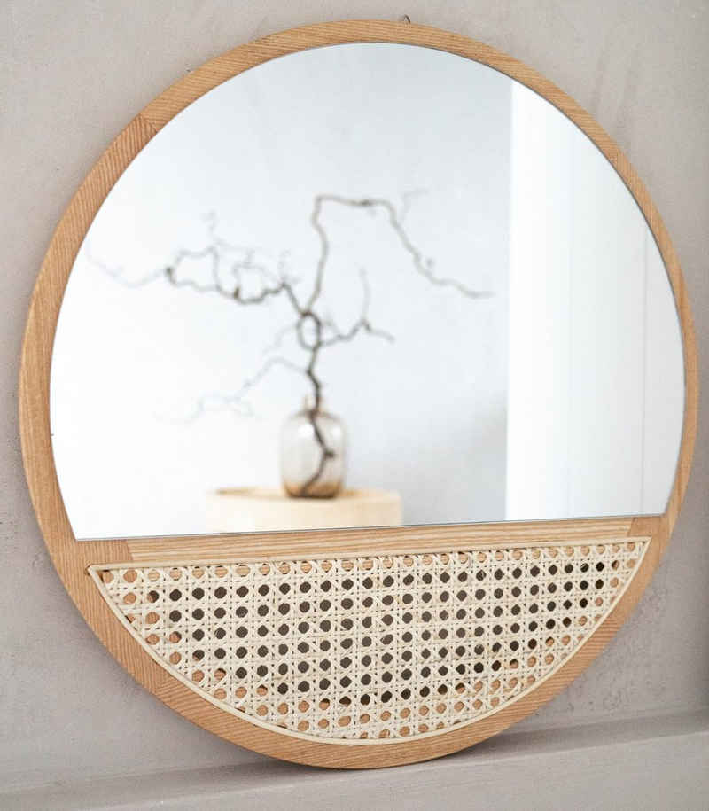 Kuzira Wandspiegel DAS SPIEGLEIN - Wandspiegel - Dekospiegel- Rattanspiegel- Holzspiegel (komplett, 1-er), Wandspiegel aus Eiche und Rattan