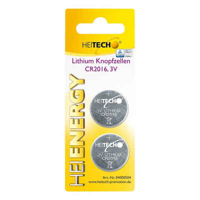 HEITECH Lithium Knopfzellen, 2-er Pack, CR2016, 75 mAh, 3 V Knopfzelle