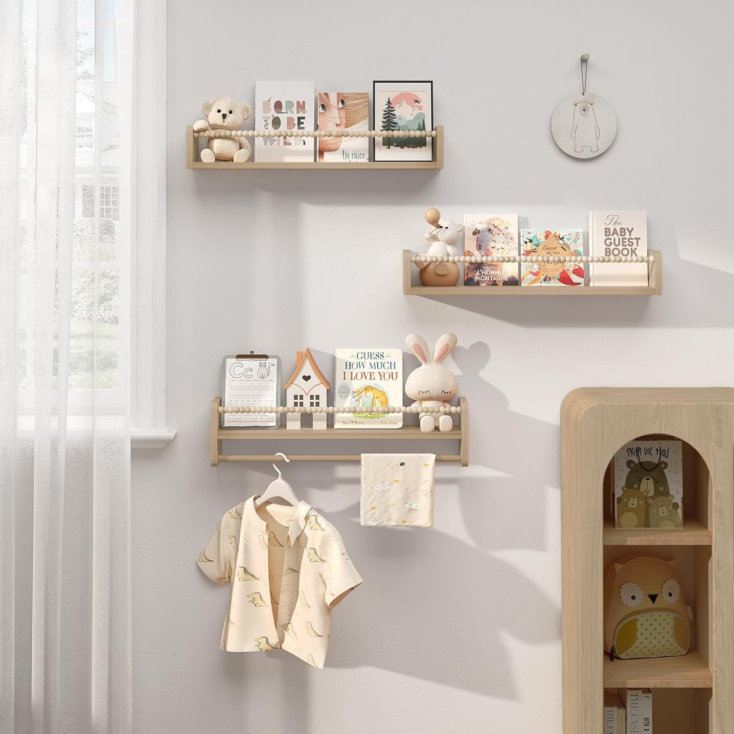 Woltu Kinderregal, 3-tlg., Bücherregal Wand, Montessori Regal, aus Massivholz