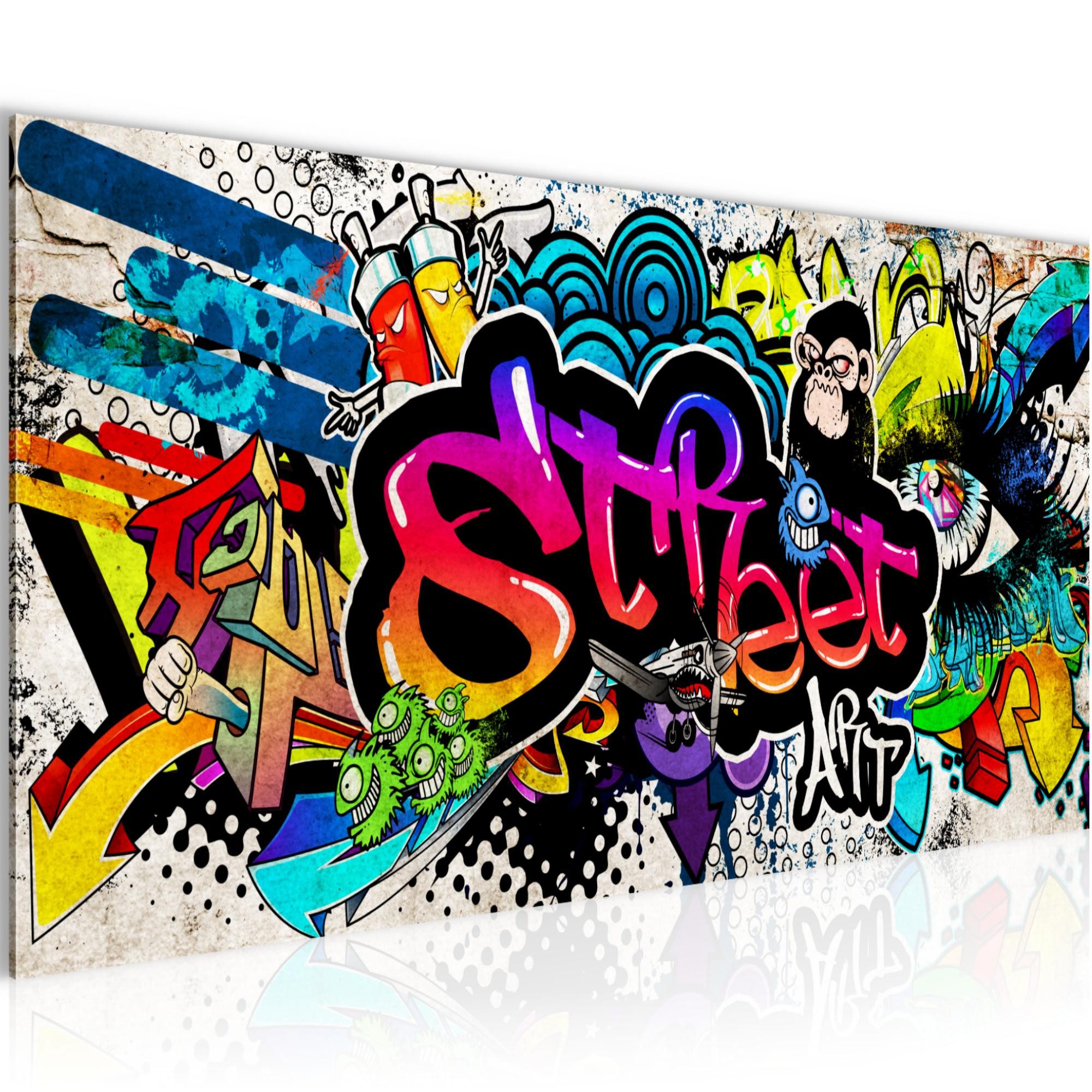 Runa Art Wandbild Graffiti Modern Bild auf Vlies Leinwand Street Art Loft Bunt 004512b, 100L x 40B cm