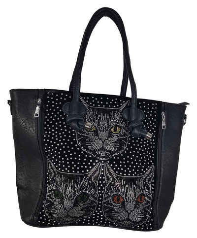 Einkaufszauber Handtasche Shoppertasche Katzen, Katze aus Strass