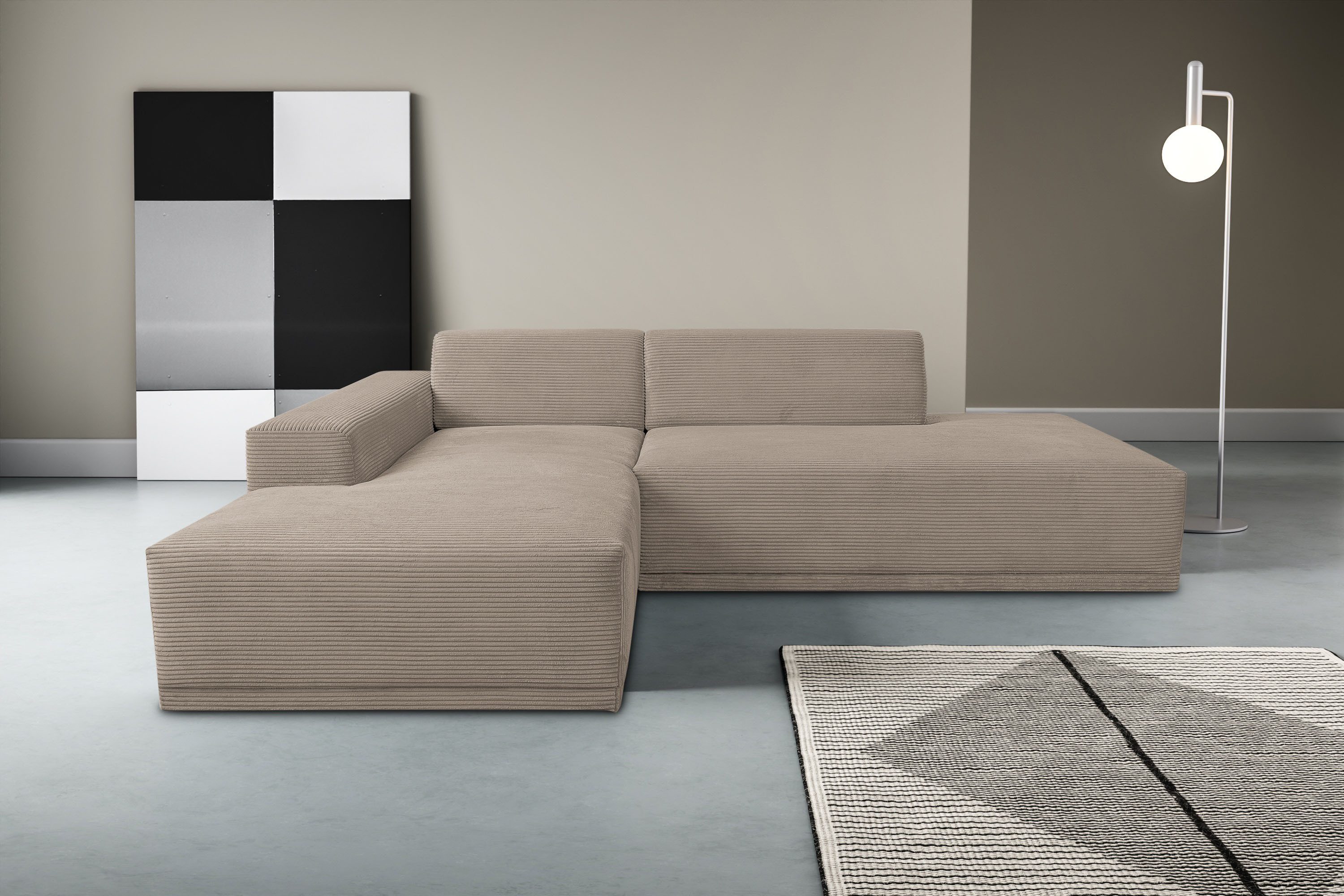 WERK2 Ecksofa Apollo, hoher Sitzkomfort, aktuelles Design, Breite 264cm, L-Form, Puristisches Design mit maximalem Komfort