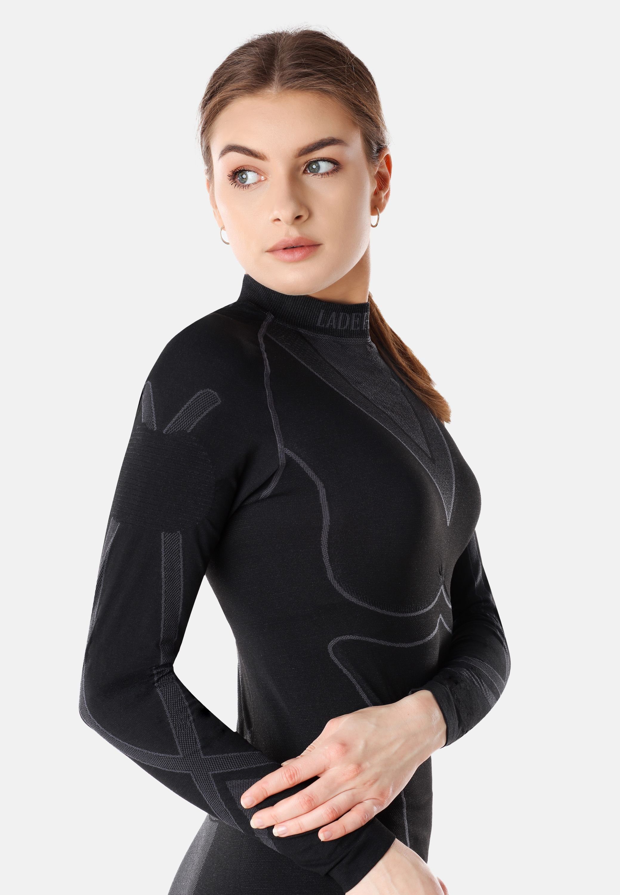Ladeheid Funktionsunterhemd Damen Funktionsunterwäsche langarm Thermoaktiv Shirt Schwarz/Graphite LAGI004