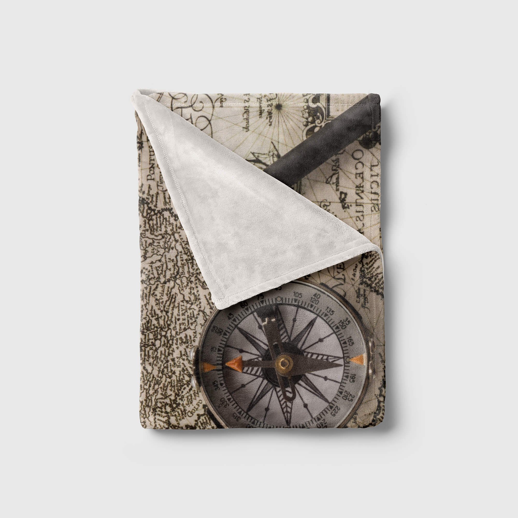Sinus Art mit Handtuch Kuscheldecke Handtuch Baumwolle-Polyester-Mix Kompass, Strandhandtuch Fotomotiv Saunatuch Weltkarte (1-St), Handtücher