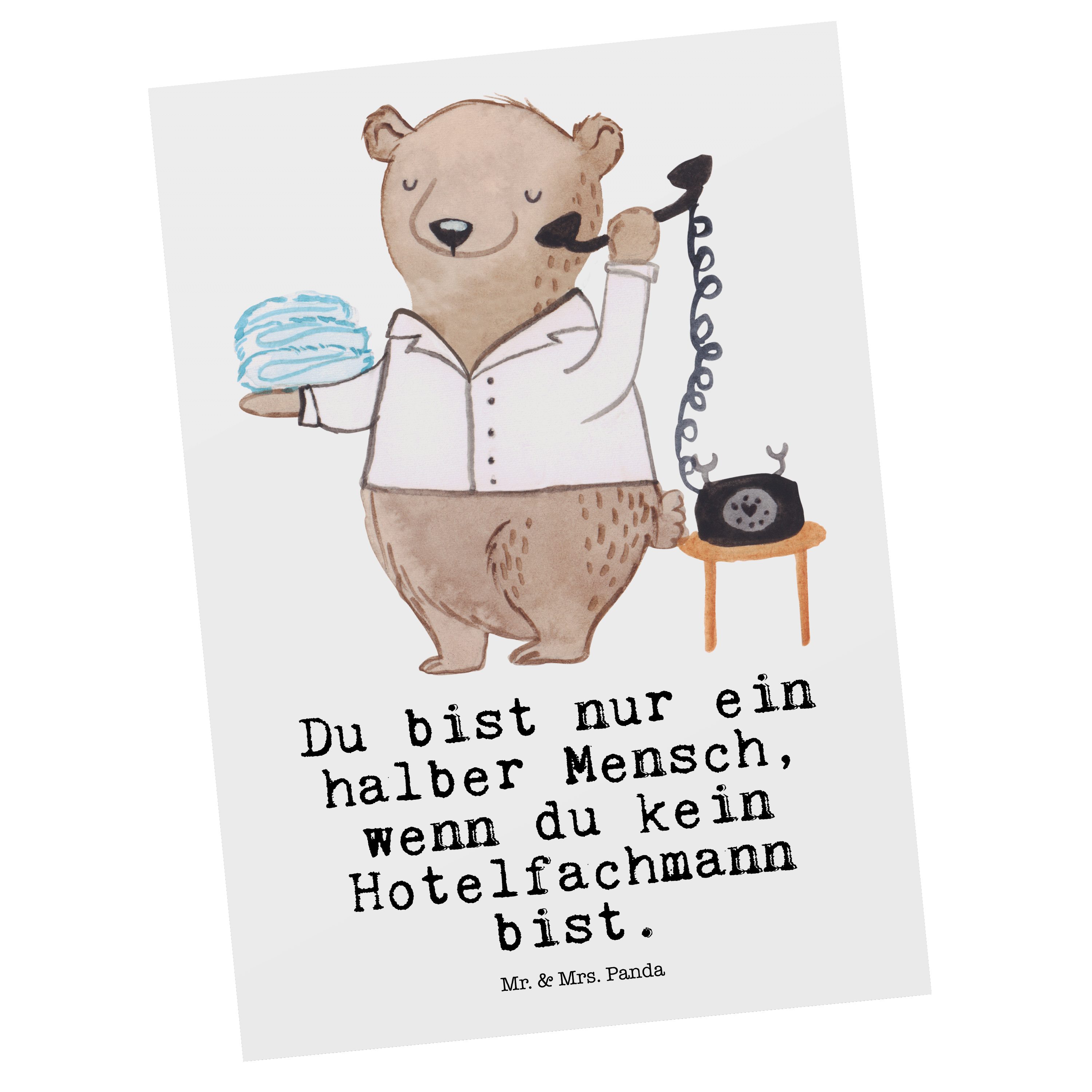 Mr. & Mrs. Panda Postkarte Hotelfachmann mit Herz - Weiß - Geschenk, Hotelfachangestellter, Hote