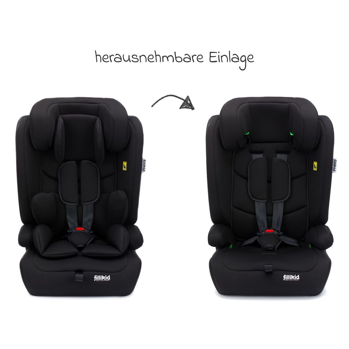 Fillikid Autokindersitz Oli - Schwarz, Kinder Autositz 9 Monate-12 Jahre (76 cm-150 cm) inkl. Autositz-Tasche