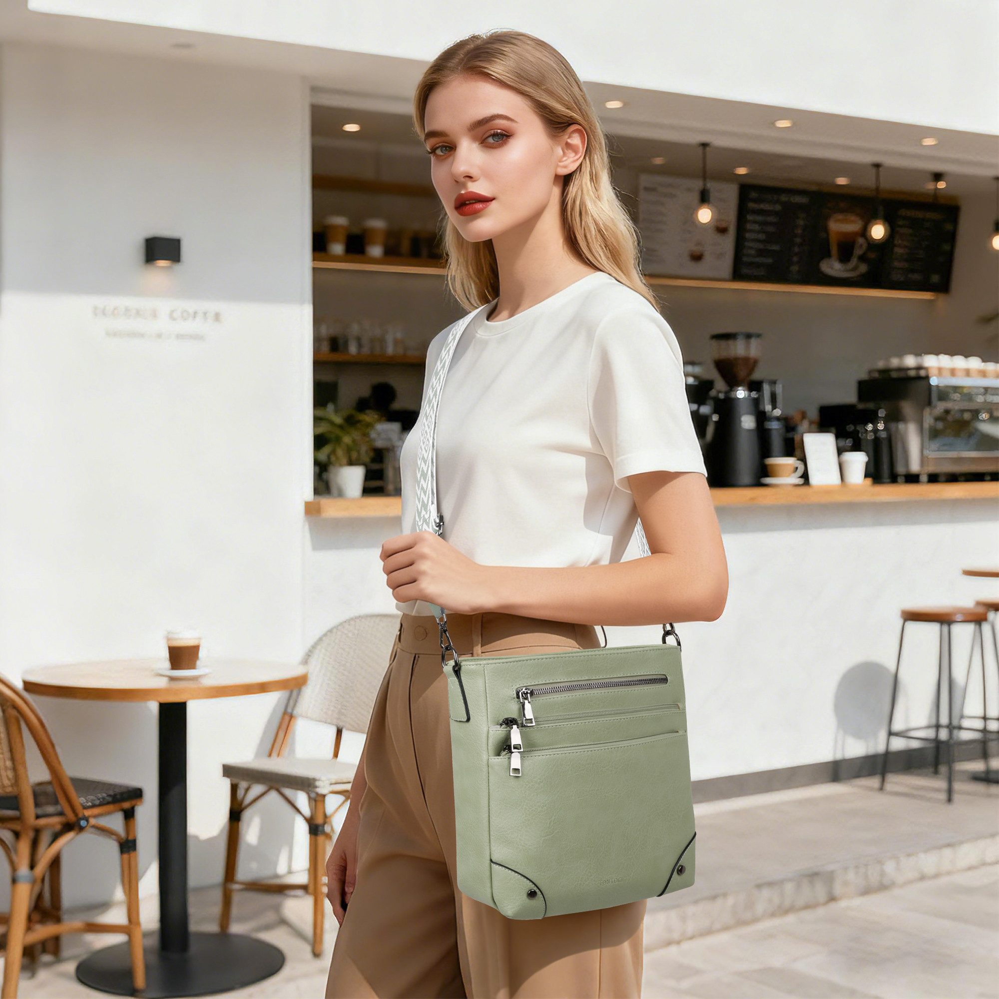 TAN.TOMI Umhängetasche Damen Mittelgroß Schultertasche Mehrere Taschen Crossbody Bag, Mit Verstellbarem Gurt für Schule Arbeit Reisen Ausflug Einkauf