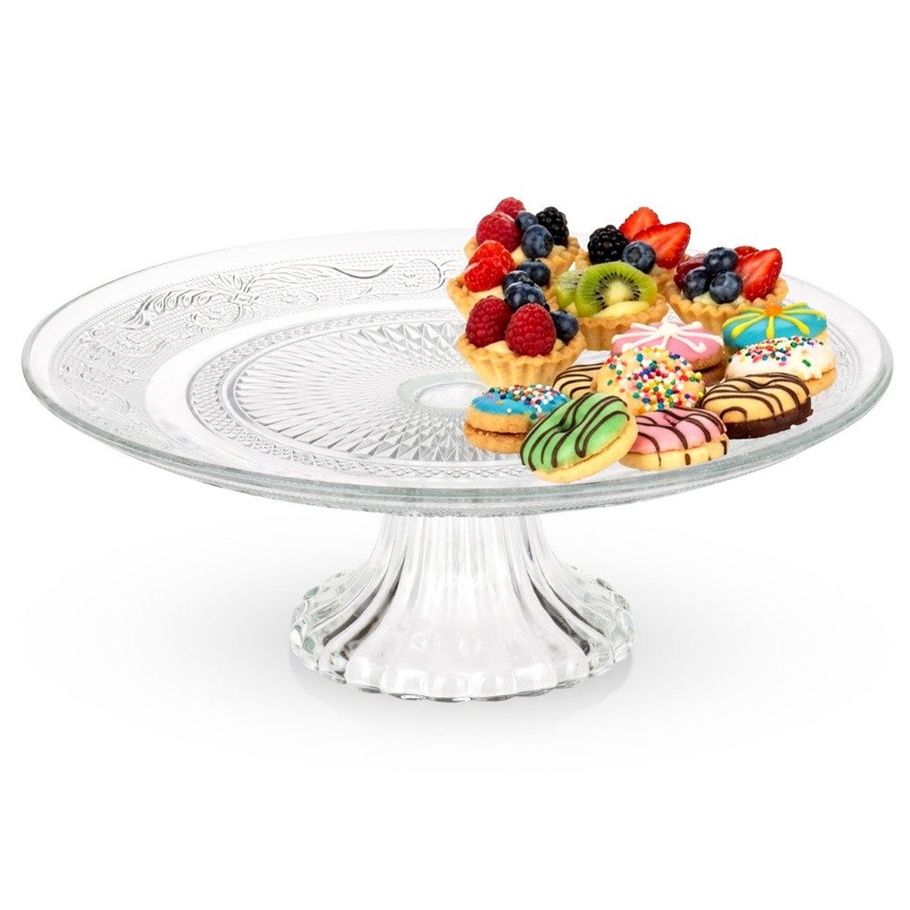 Vilde Tortenplatte mit Fuß 25 cm auf Fuß mit Verzierungen, Glas, (1-tlg), spülmaschinengeeignet, 25 cm Durchmesser, 9 cm hoch