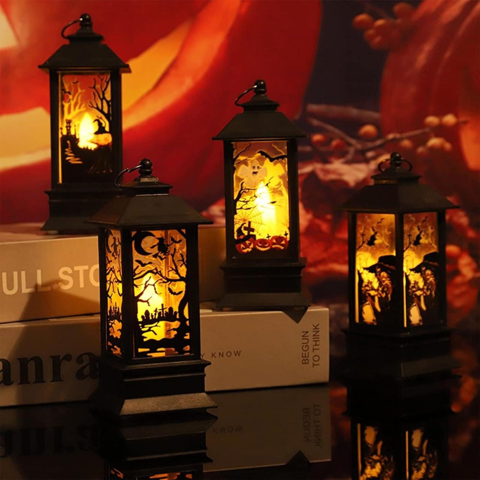 FELIXLEO LED Laterne 4 StüCk Halloween Laterne Deko KüRbis Leuchtdeko 15Cm Hohe
