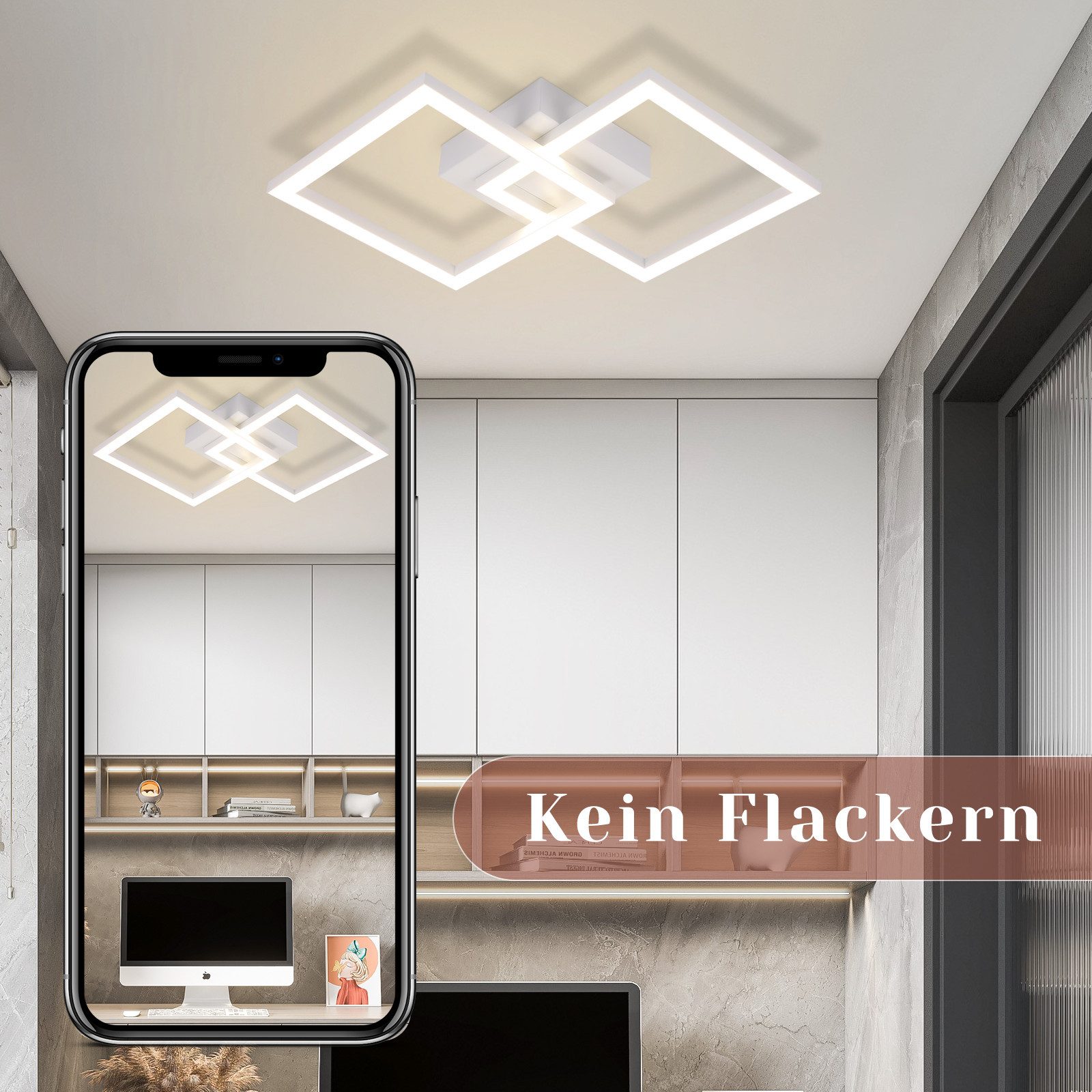 Nettlife LED Deckenleuchte LED Deckenleuchte Schwarz Eckig 24W 3000K, LED f günstig online kaufen