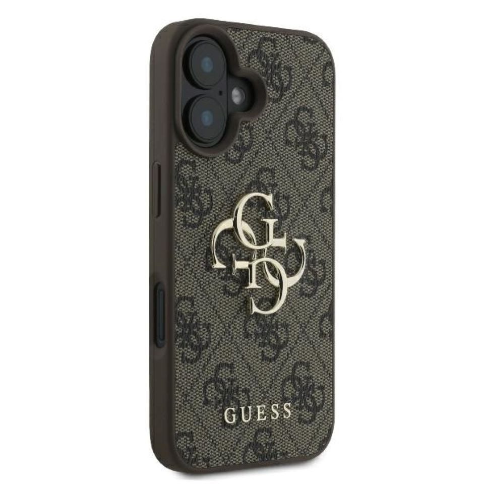 Guess Handyhülle iPhone 16 Kunstleder braun Big Logo goldfarbig 6,1 Zoll, Kantenschutz – Bild 4 von 5