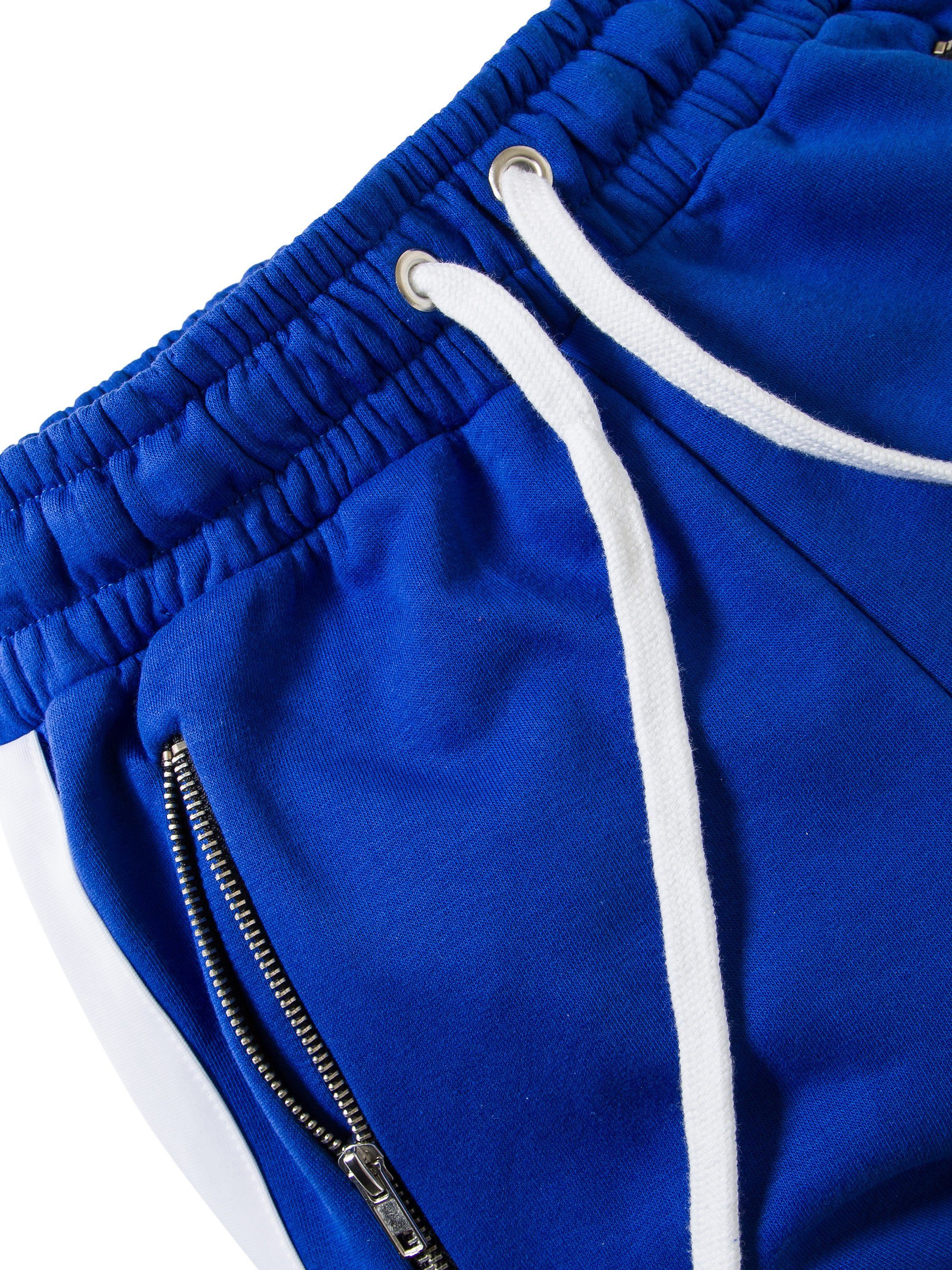 white Kordelzug - 0301) Jogginghose Pittman (blue Retro Blau mit elastischem, PITTMAN Zip (1-tlg) Bund / mit Pant Track