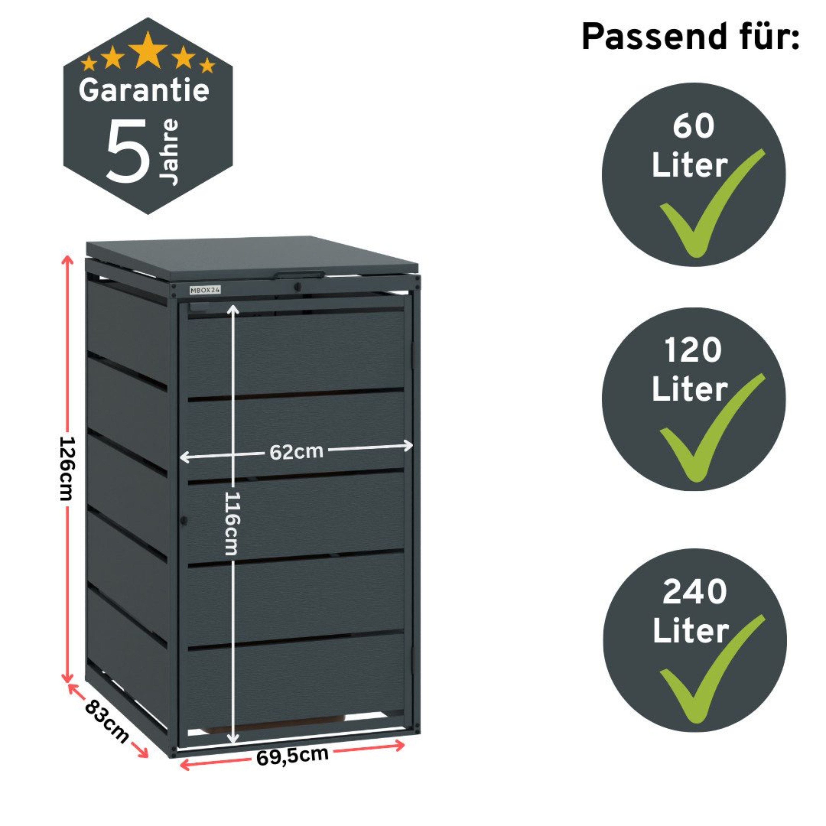 MBOX24 Mülltonnenbox MBOX24 Classic Mülltonnenbox für 120L/240L aus verzinktem Stahl