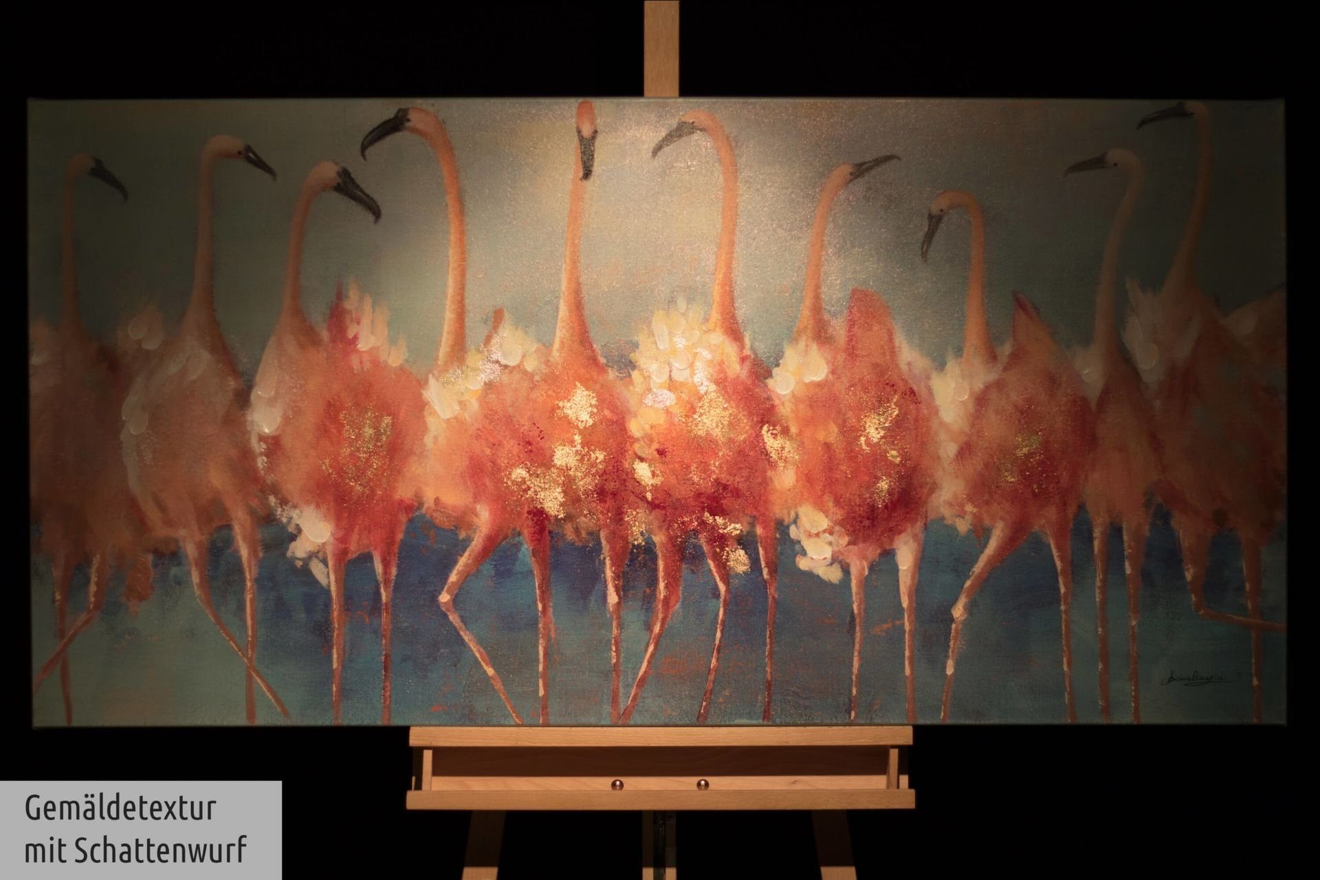 100% HANDGEMALT Flamingos Twist Gemälde Wandbild Wohnzimmer KUNSTLOFT der Tango 140x70 Leinwandbild cm,