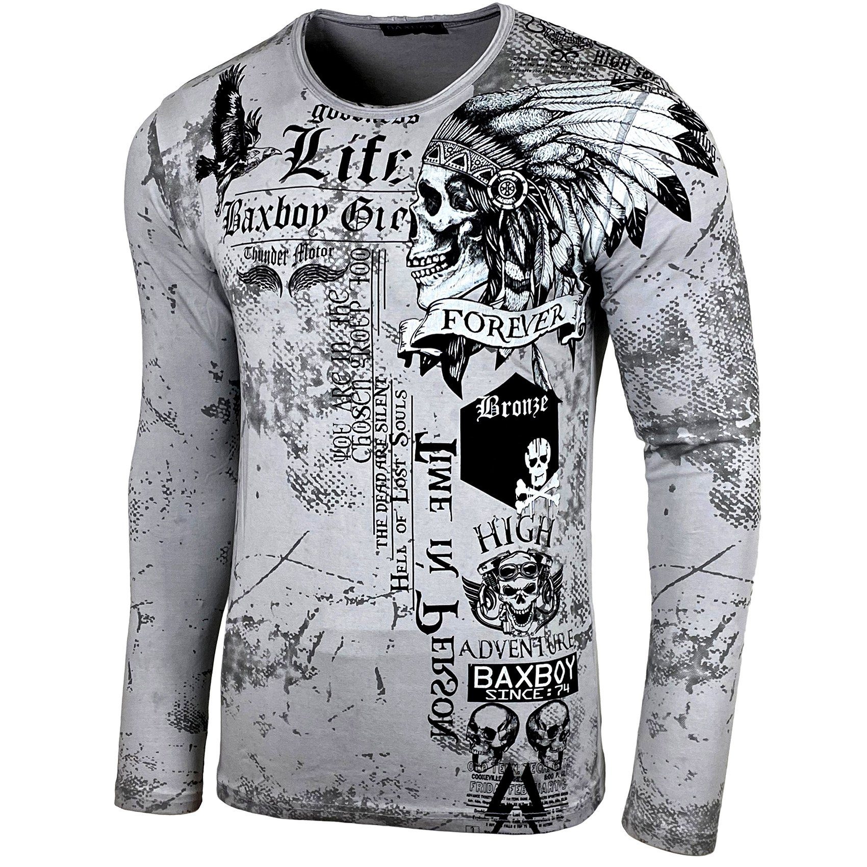 Herren Longsleeve & Front Longshirt Grau Plakativer 708 Over All Baxboy Back Baxboy Print