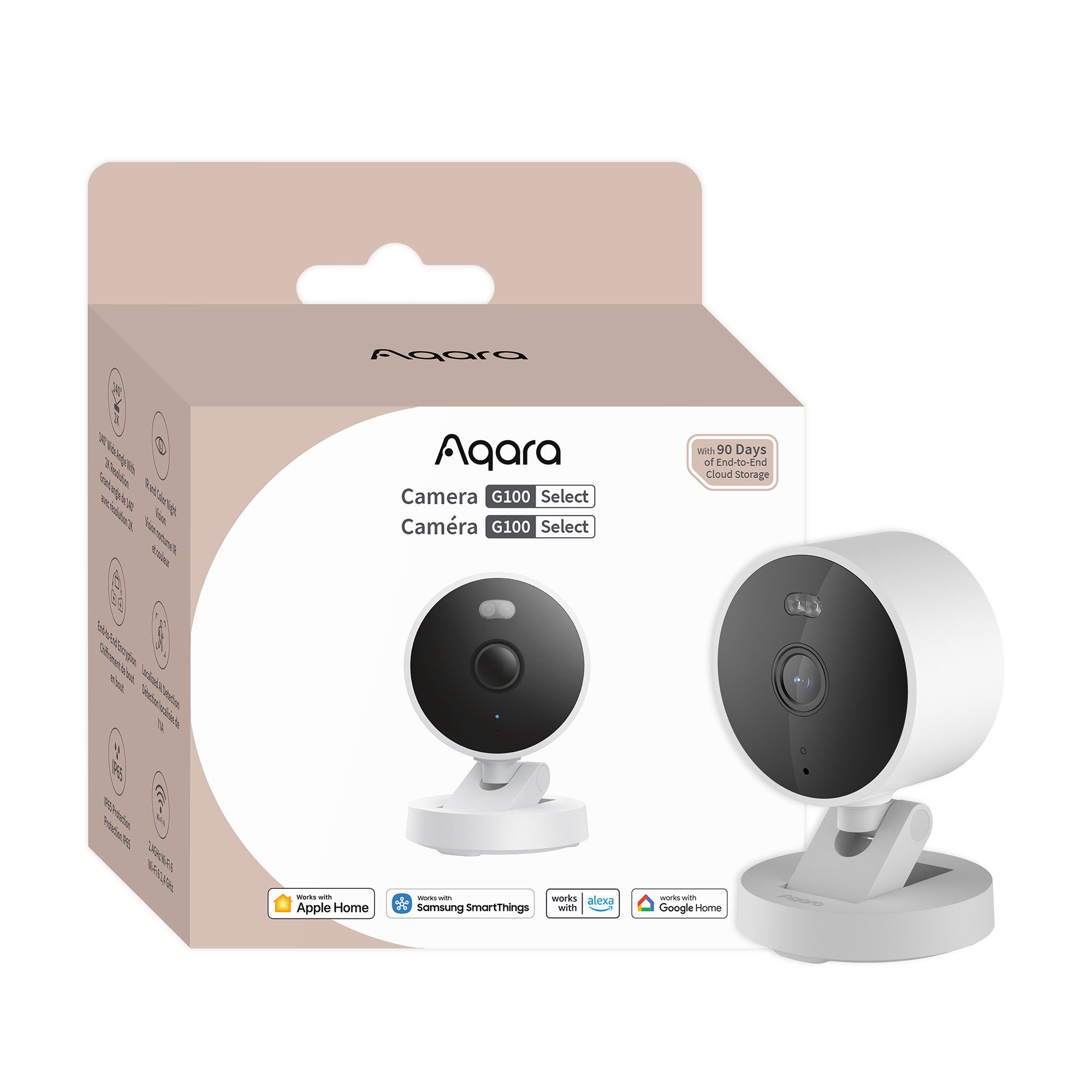 Aqara Überwachungskamera G100, 2K Безопасностьskamera (Innen, Außenbereich, Spotlight-Farbe und IR-Nachtsicht, 140°Sichtfeld, IP65 Wetterfest, Unterstützt HomeKit, Alexa, Google Home)