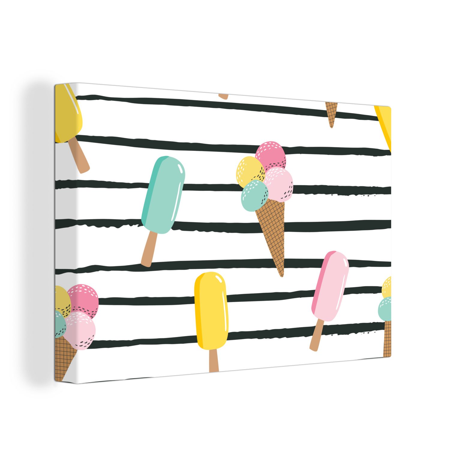 OneMillionCanvasses® Leinwandbild Sommer - Eiscreme - Pastell - Streifen, (1 St), Wandbild Leinwandbilder, Aufhängefertig, Wanddeko, 30x20 cm