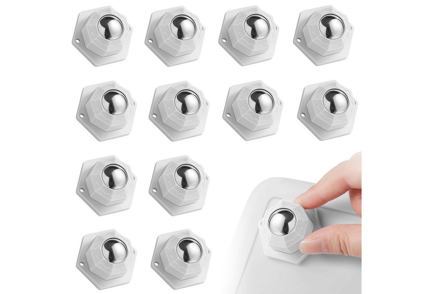 BlingBin Möbelrolle 12 Stück Kugelrollen Möbelrollen Klein Selbstklebende 360° Kugelrollen, (1er Set, 12-St., Riemenscheiben x12, Schrauben x36, Klebeband x12), Lenkrollen Schwerlast Möbelrollen für Transport von Möbeln, Waren