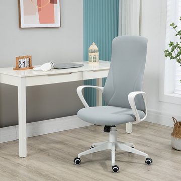 Vinsetto Bürostuhl Schreibtischstuhl mit Wippfunktion, Drehbarer PC Stuhl (Computerstuhl, 1 St), Stretchstoff, Hellgrau, 62 x 56 x 110-119,5 cm