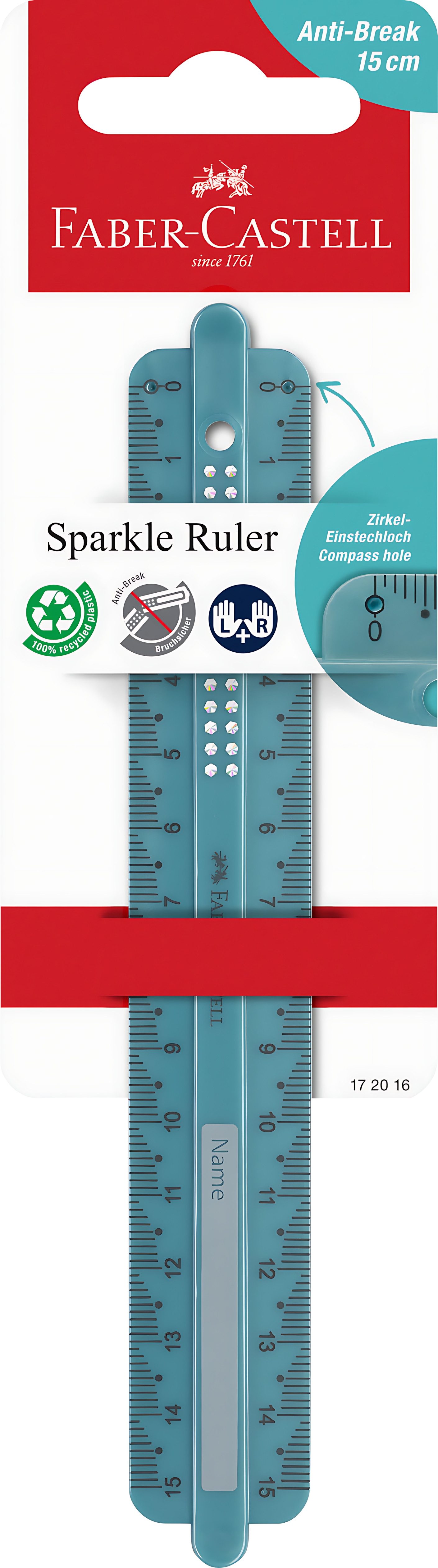 Faber-Castell Zeichenlineal Faber Castell Lineal 15 cm bruchsicher Sparkle ocean