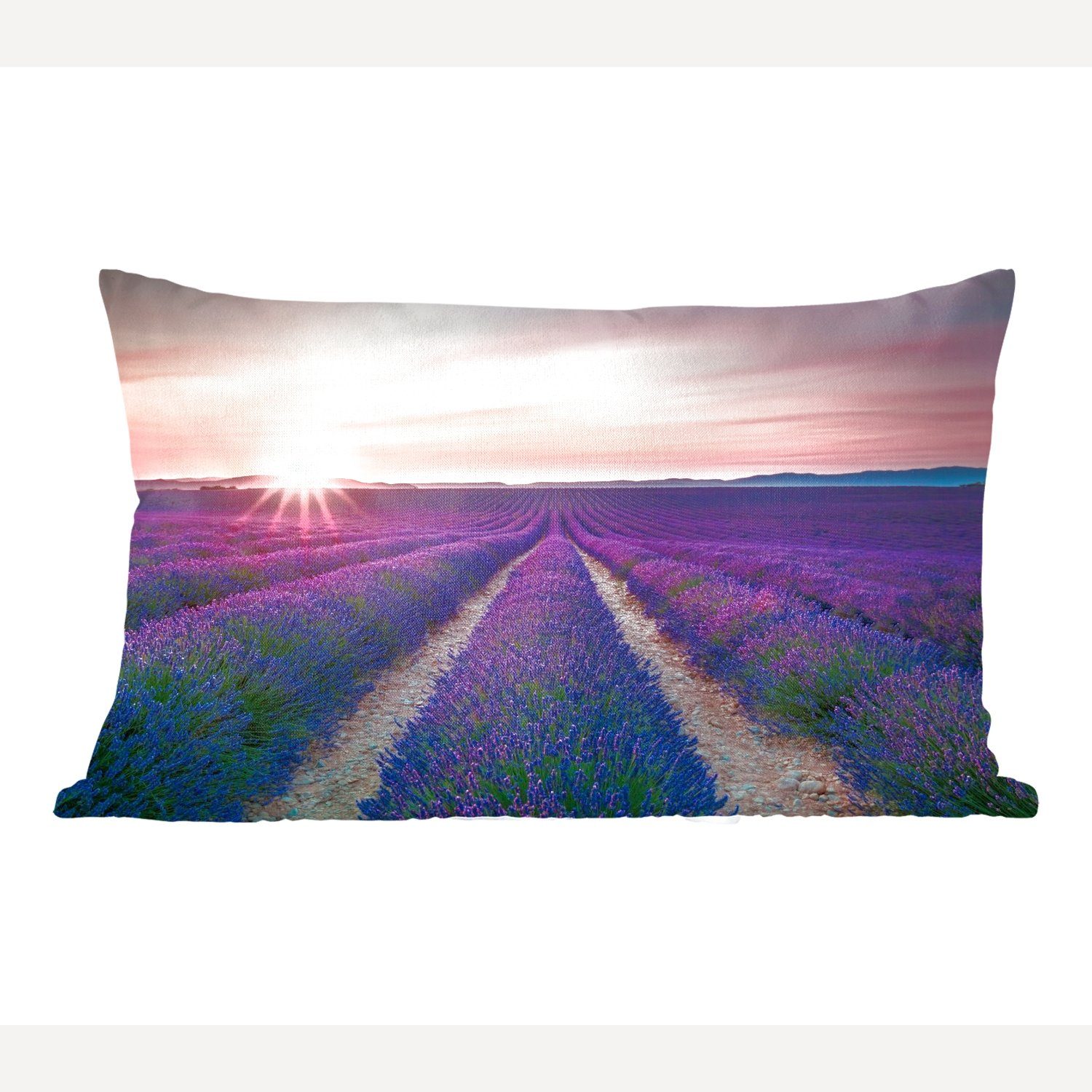 MuchoWow Dekokissen Lavendel - Lila - Blumen - Himmel, Wohzimmer Dekoration, Zierkissen, Dekokissen mit Füllung, Schlafzimmer