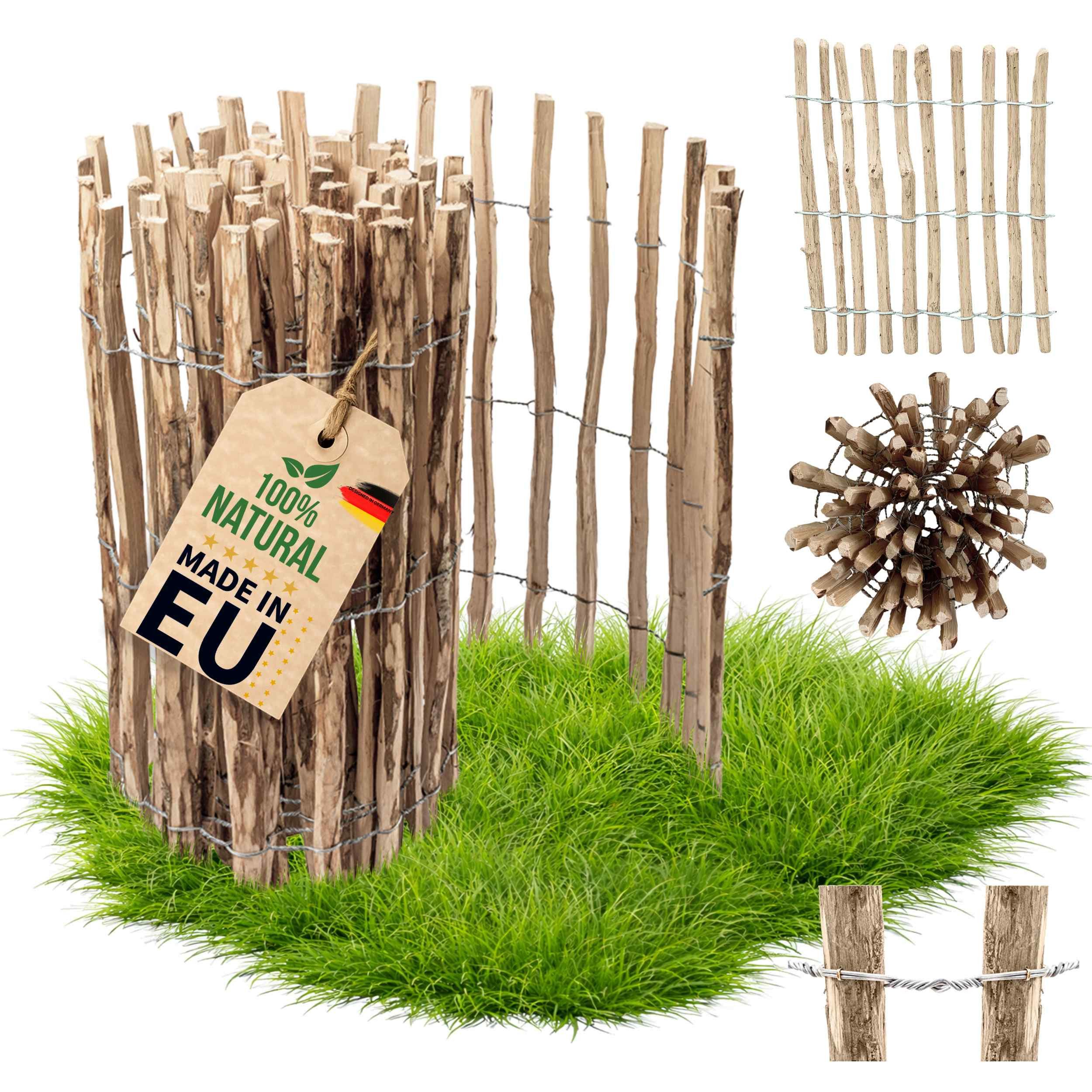 Floranica Staketenzaun Gartenzaun aus Haselnuss als Steckzaun Rollzaun - naturbelassen, (L / H 100 x 120 cm, 1-St., Lattenabstand 8-10 cm), als Grundstücksgrenze, Hühnerzaun, Gemüsegärten Beeten oder Tierweiden