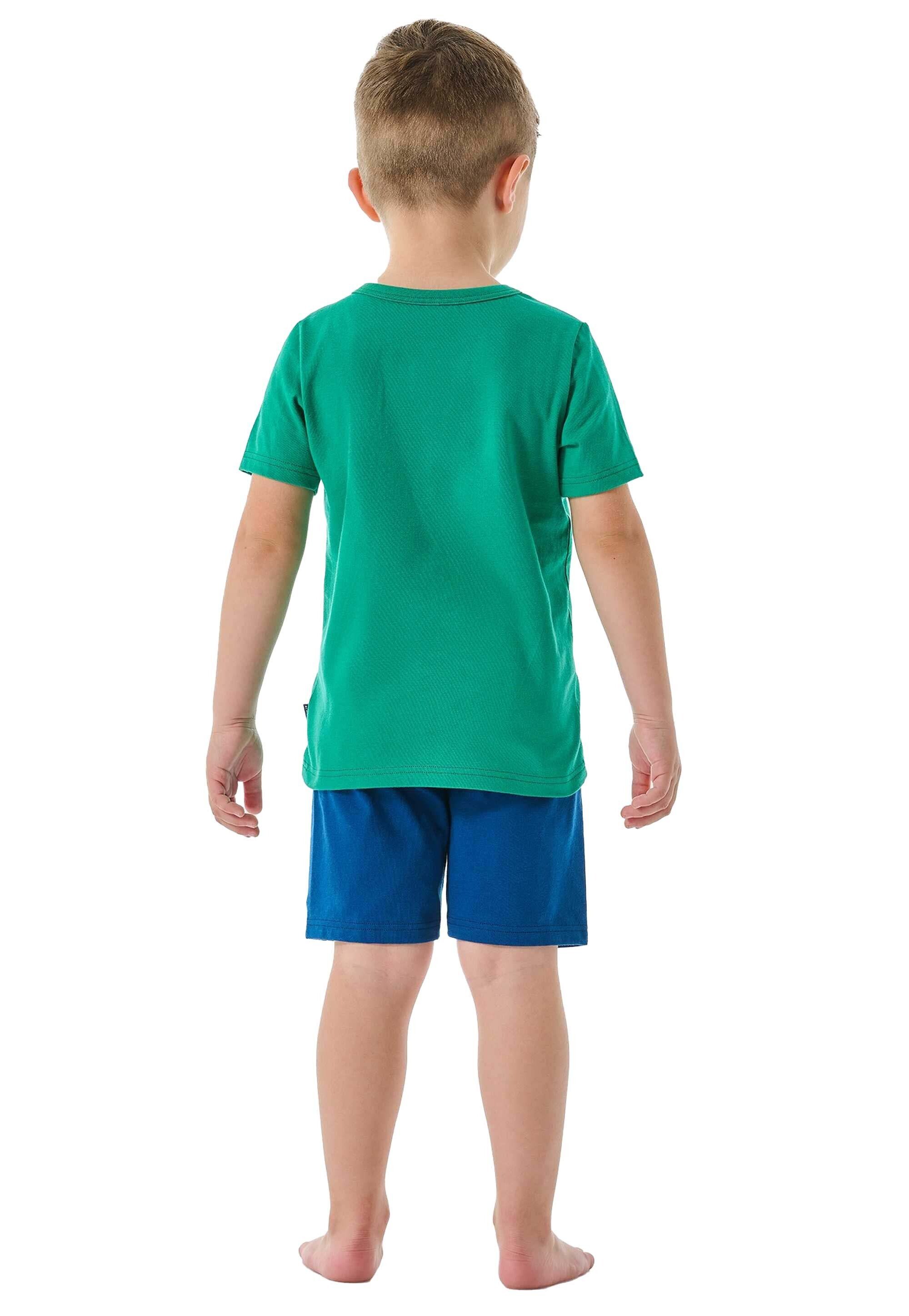 Schlafanzug Grün/Blau Jungen - Set Schiesser Pyjama Kinder kurz, 2-tlg.
