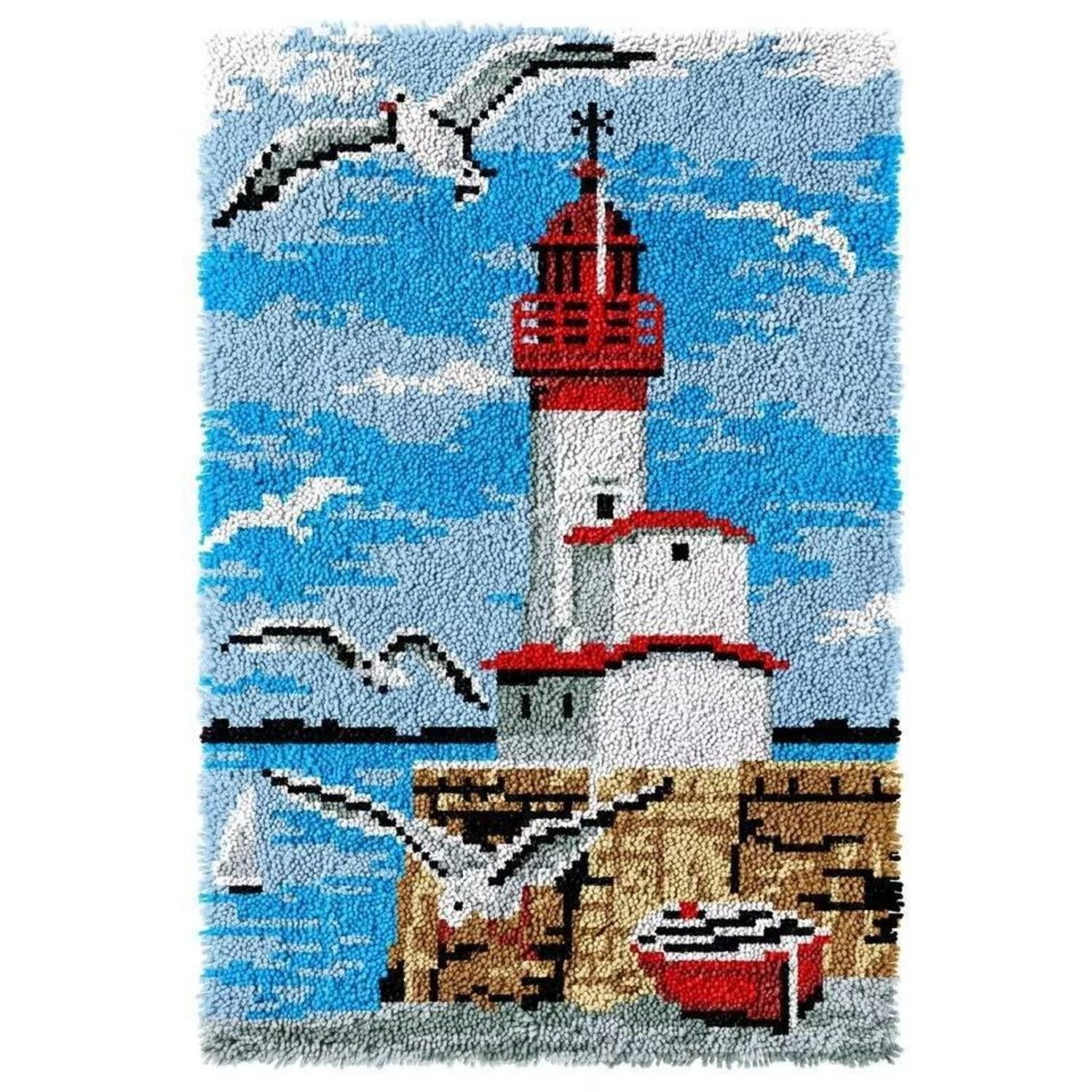 LuxusKollektion Kreativset Knüpfhaken Teppich-Set Roter Leuchtturm 60x40cm
