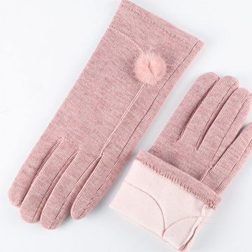 LAKKEC Frackhandschuhe Elegante leichte Damenhandschuhe mit hohem Stretch warm und kälteschützend mit Pelzkugeln Fäustlinge