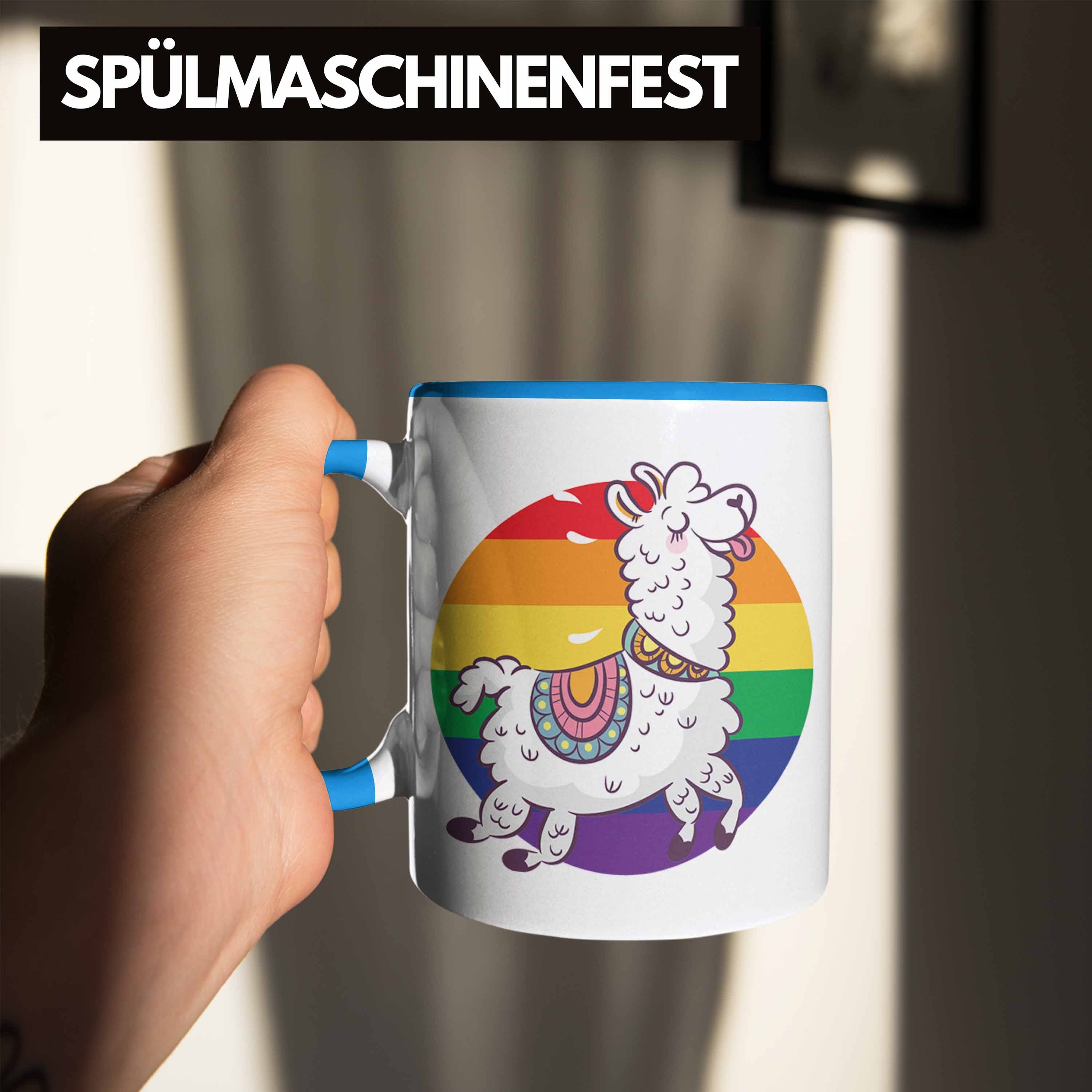 Transgender Llama Regenbogen LGBT Blau Tasse Trendation Tasse Lesben - Tolles Geschenk Pride Schwule Trendation Grafik