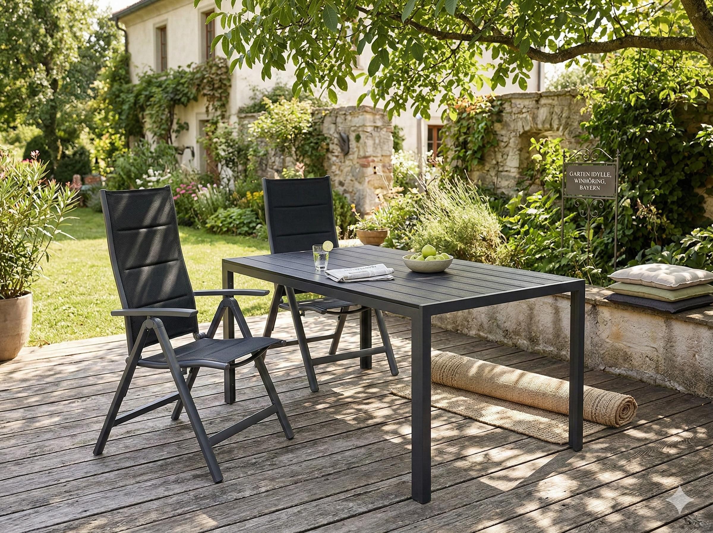 LEX Gartentisch Gartentisch Comfort 160 x 90 cm mit Nonwood Platte Gestell Aluminium