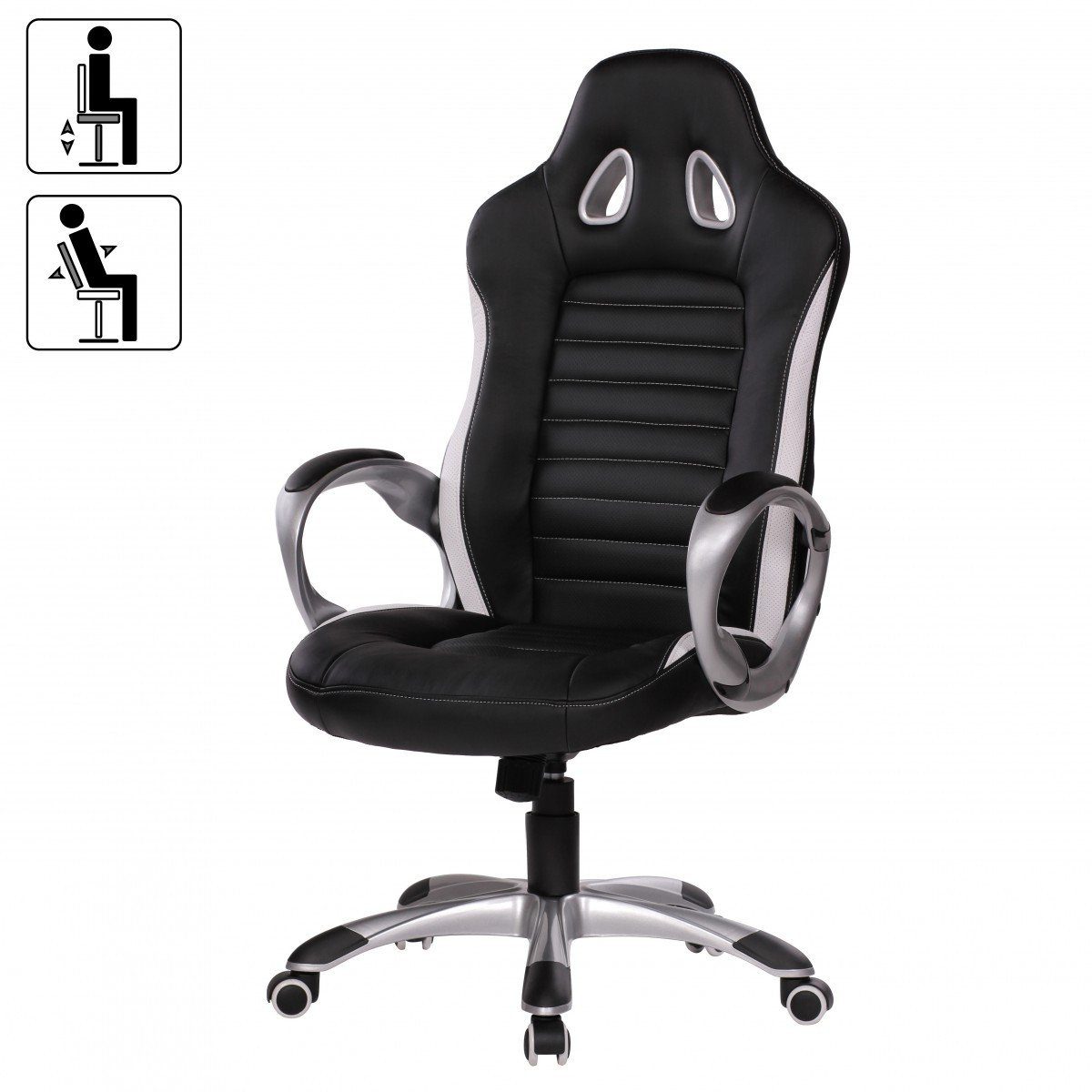 furnicato Bürostuhl Leder Optik Schwarz Gaming Chefsessel mit Armlehne gepolstert 110 kg