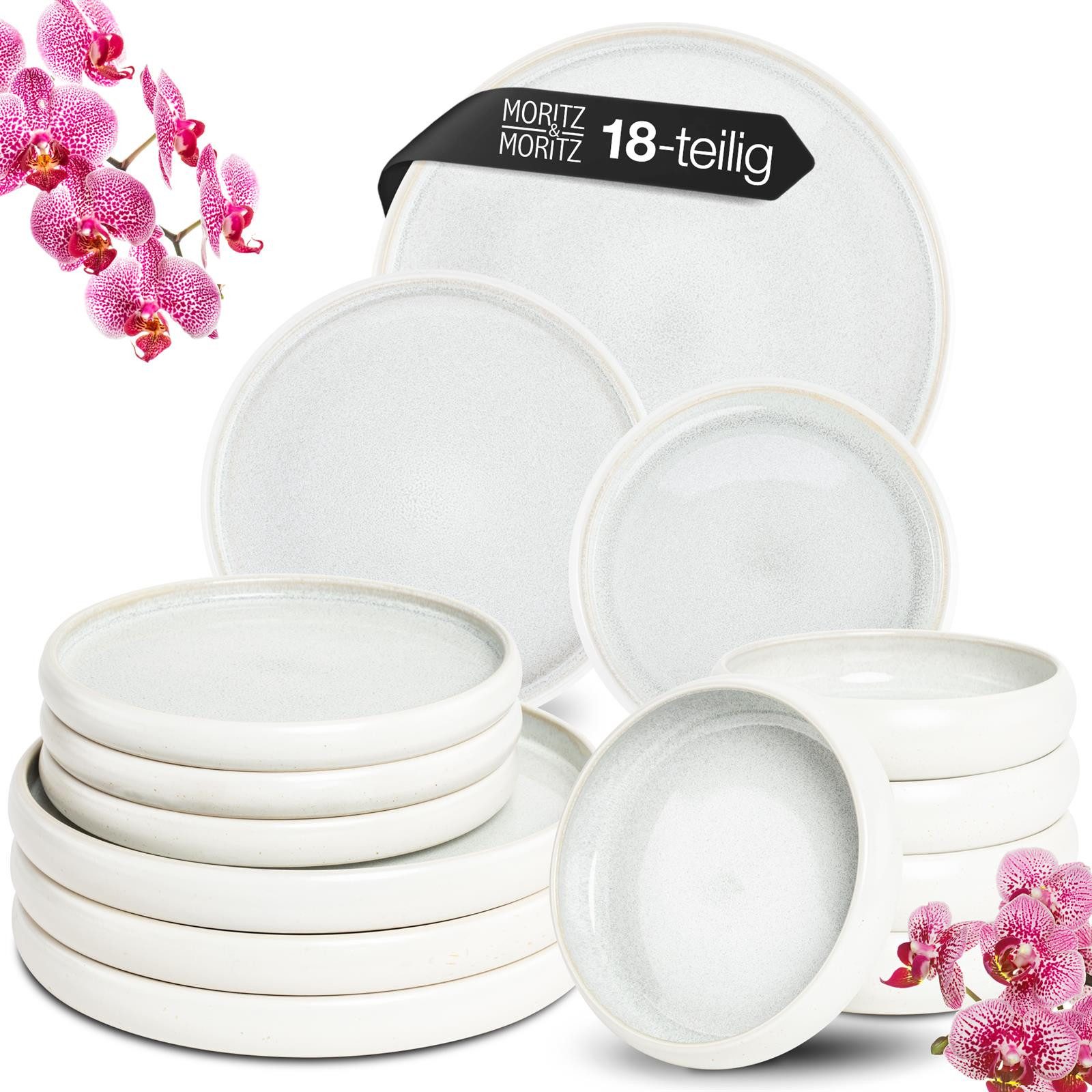 Moritz & Moritz Tafelservice SOLID UNI Geschirrset Creme (18-tlg), 6 Personen, Steinzeug, Kombigeschirr für 6 Personen
