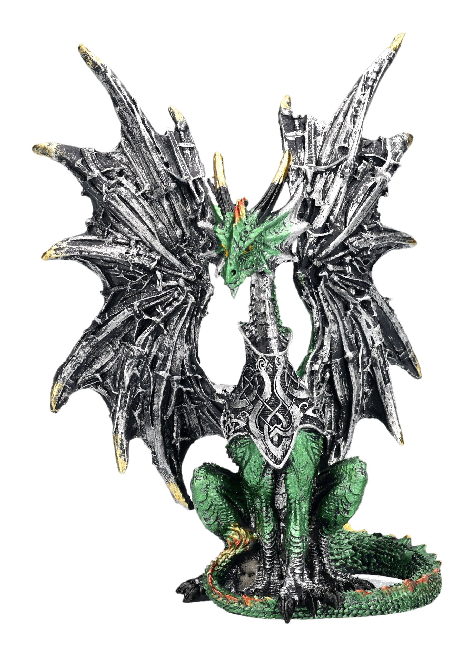 Figuren Shop GmbH Fantasy-Figur Grüner Drachen Figur – Fantasy Statue Wächterdrache 11 cm Dekofigur
