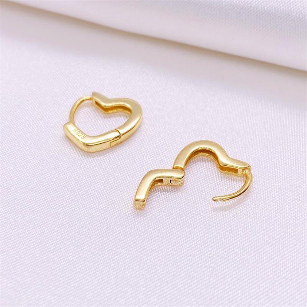 Mode aus Herz Frauen für Sterlingsilber Gold Mode Ohrringe, Paar Einfache 925er Ohrhänger POCHUMIDUU Silberschmuck