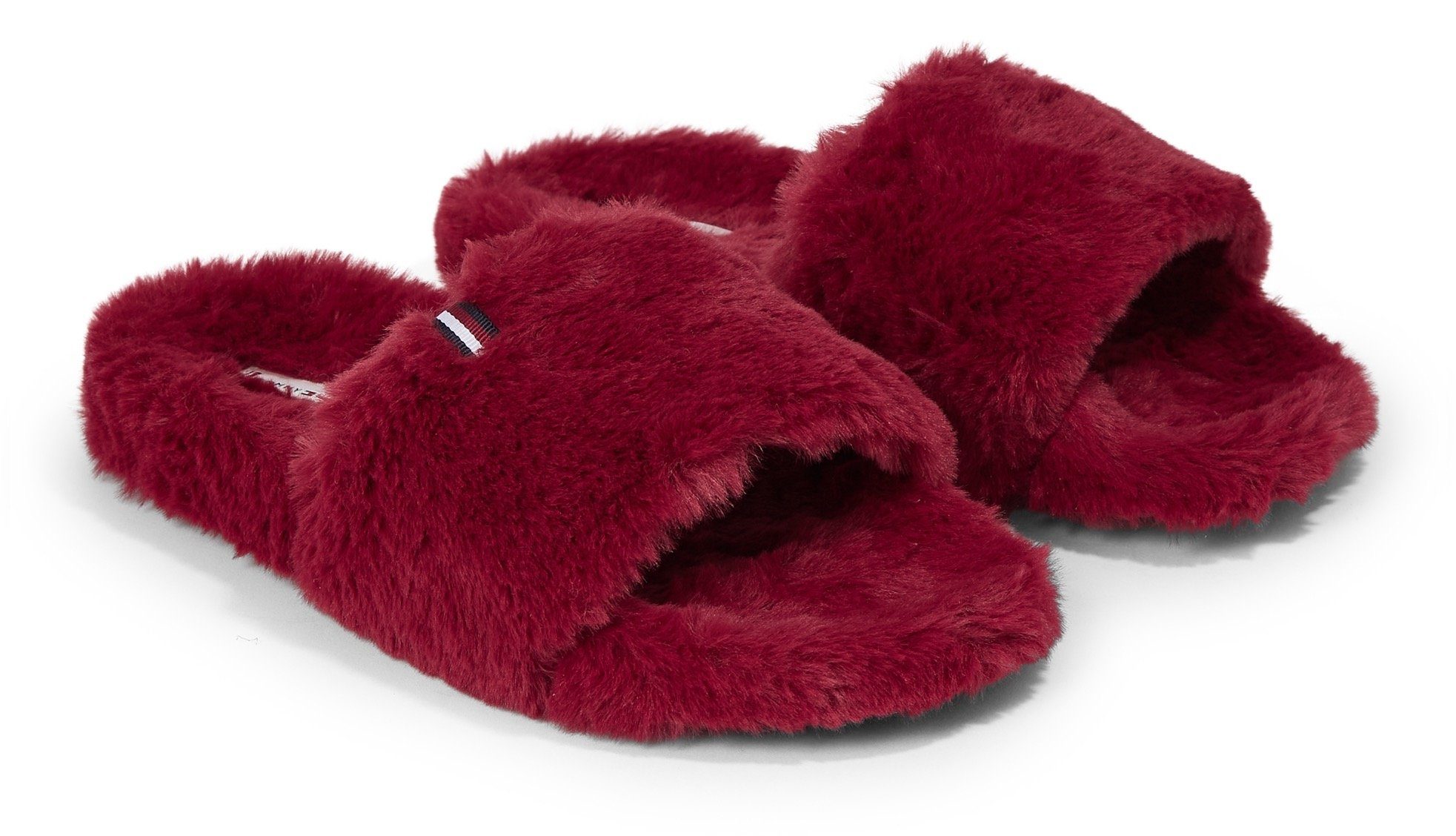 Tommy Hilfiger FUR HOME SLIPPER SLIDE Plusch Hausschuhe zum Wohlfuhlen Kuschelige Hausschuhe