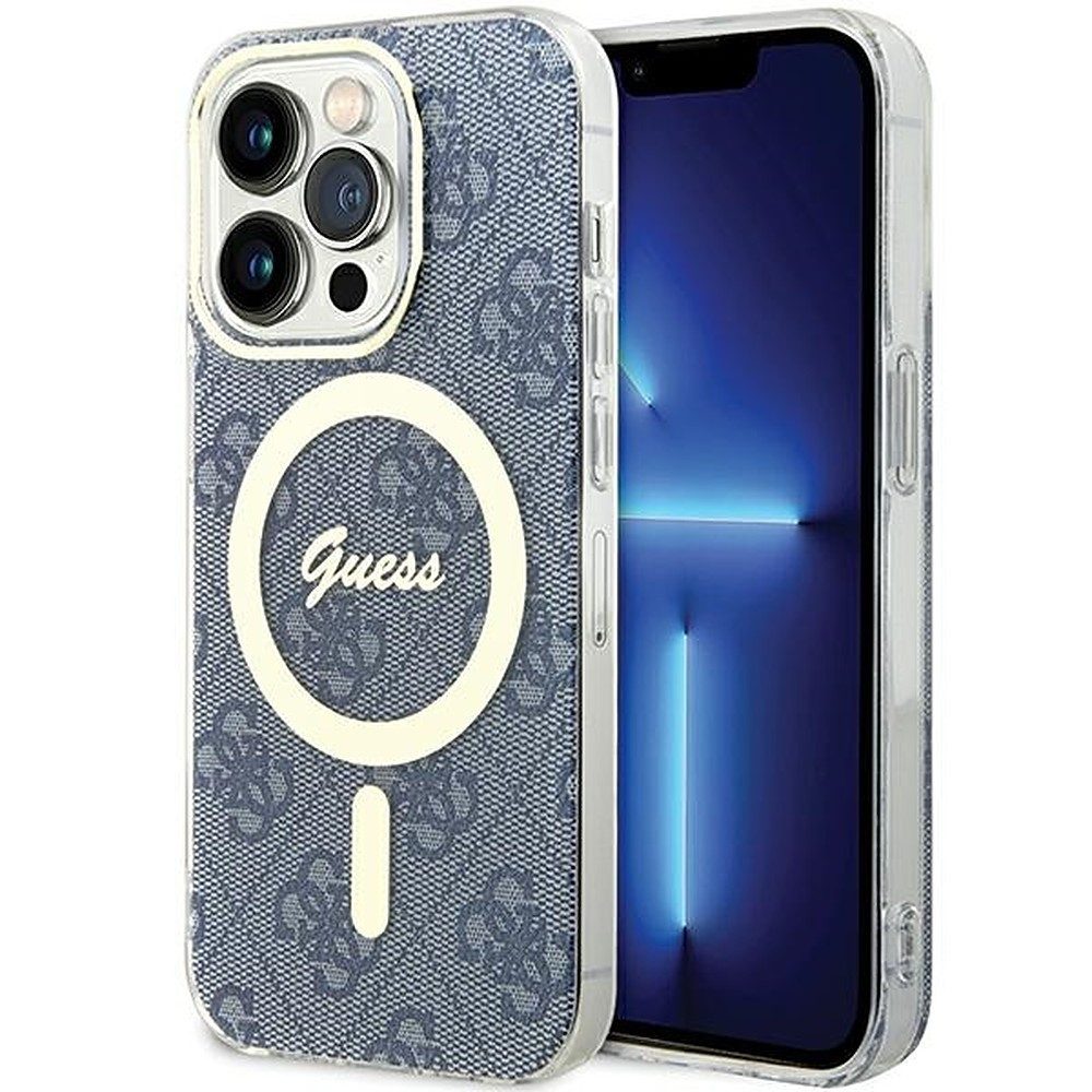 Guess Handyhülle Schutzhülle Magnethülle Smartphoneschale 6,1 Zoll, MagSafe, 4G-Muster, goldfarbene Details