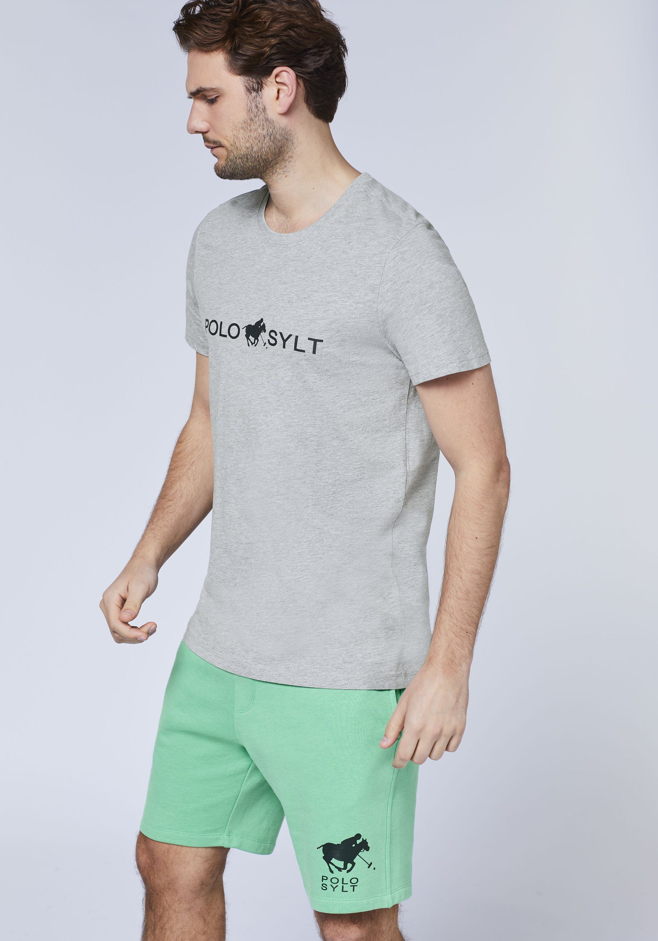 Gray Print-Shirt mit auffälligem Logo-Print Melange Polo 17-4402M Neutral Sylt