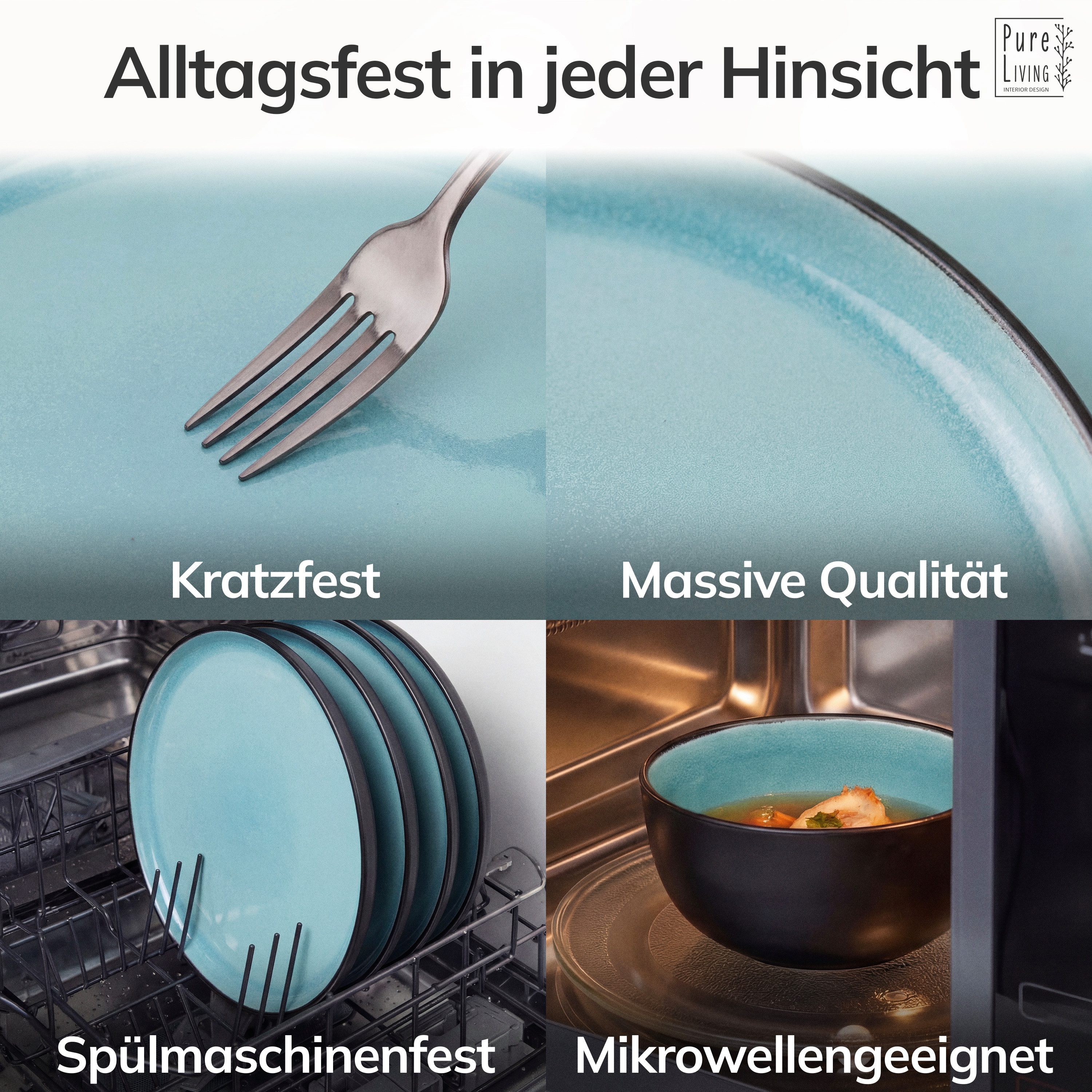 PURE LIVING INTERIOR DESIGN Geschirr-Set Servierplatte Ibiza, oval, Steingut, Aquamarin (1-tlg), 1 Personen, Steingut – Bild 4 von 5