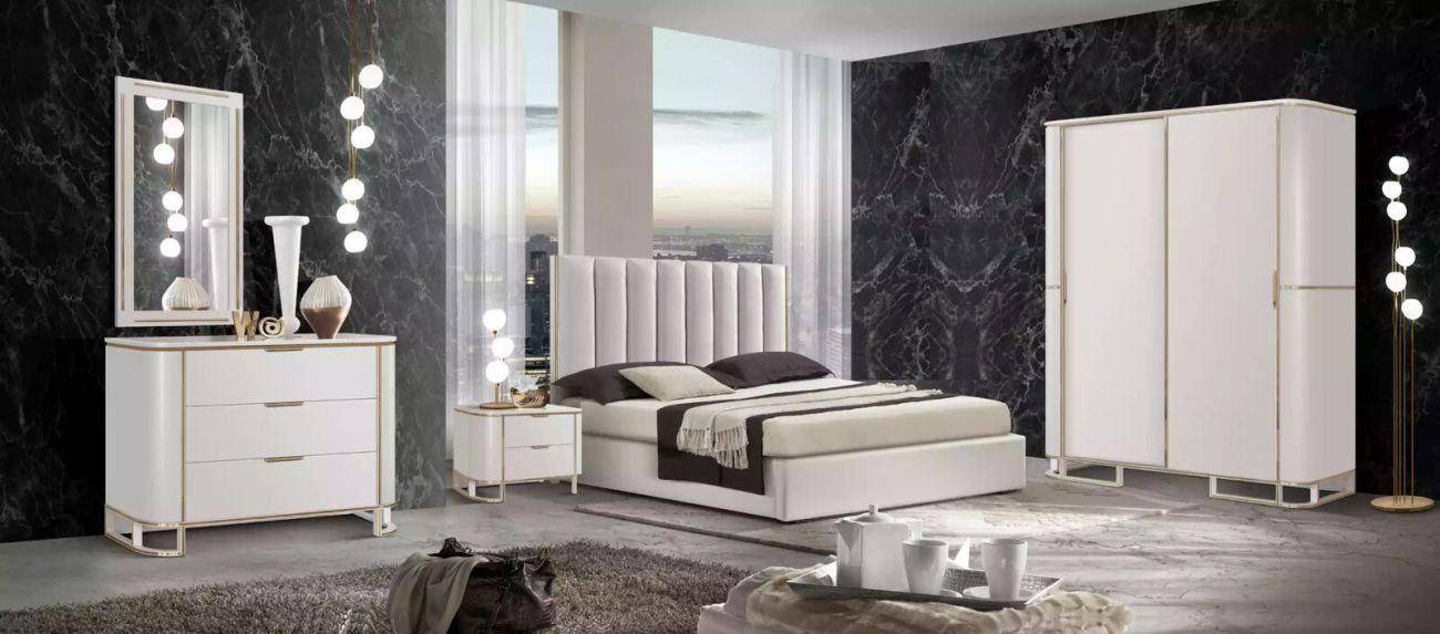 Italy JVmoebel neu (3-St., 2x Design Set 3tlg, in Made Nachttische), 2x Schlafzimmer-Set weiß Luxus Schlafzimmer Bett Bett Nachttische 1x +